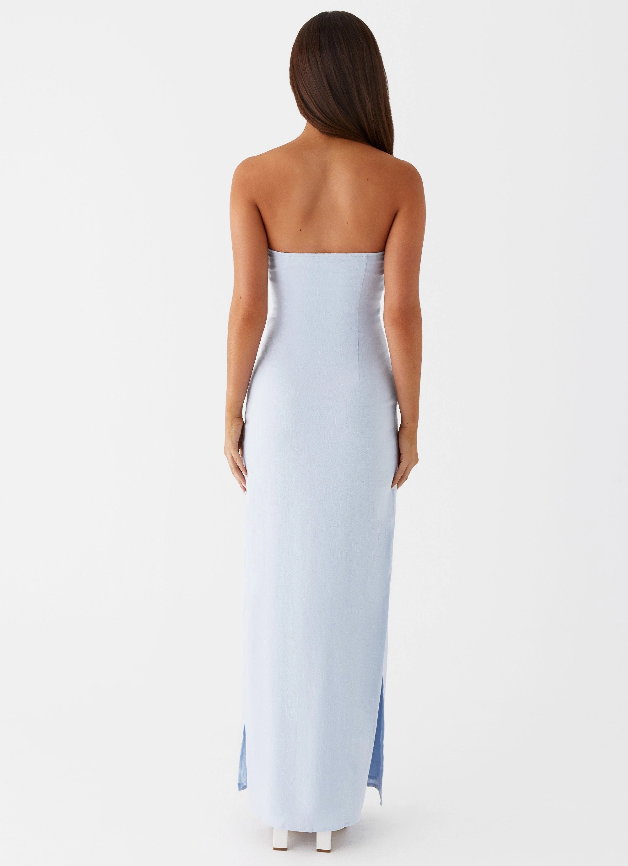 Esra Linen Strapless Maxi Dress - Blue Classic Cut