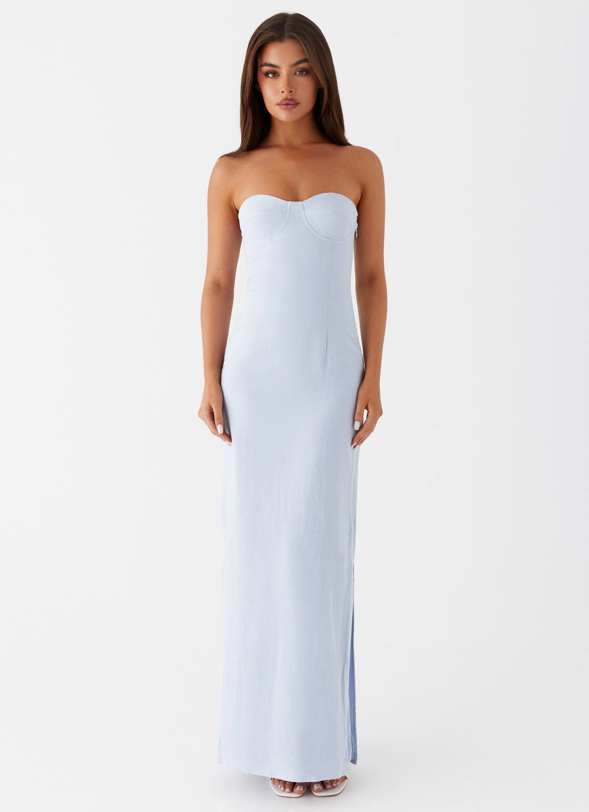 Soft and Smooth Esra Linen Strapless Maxi Dress - Blue