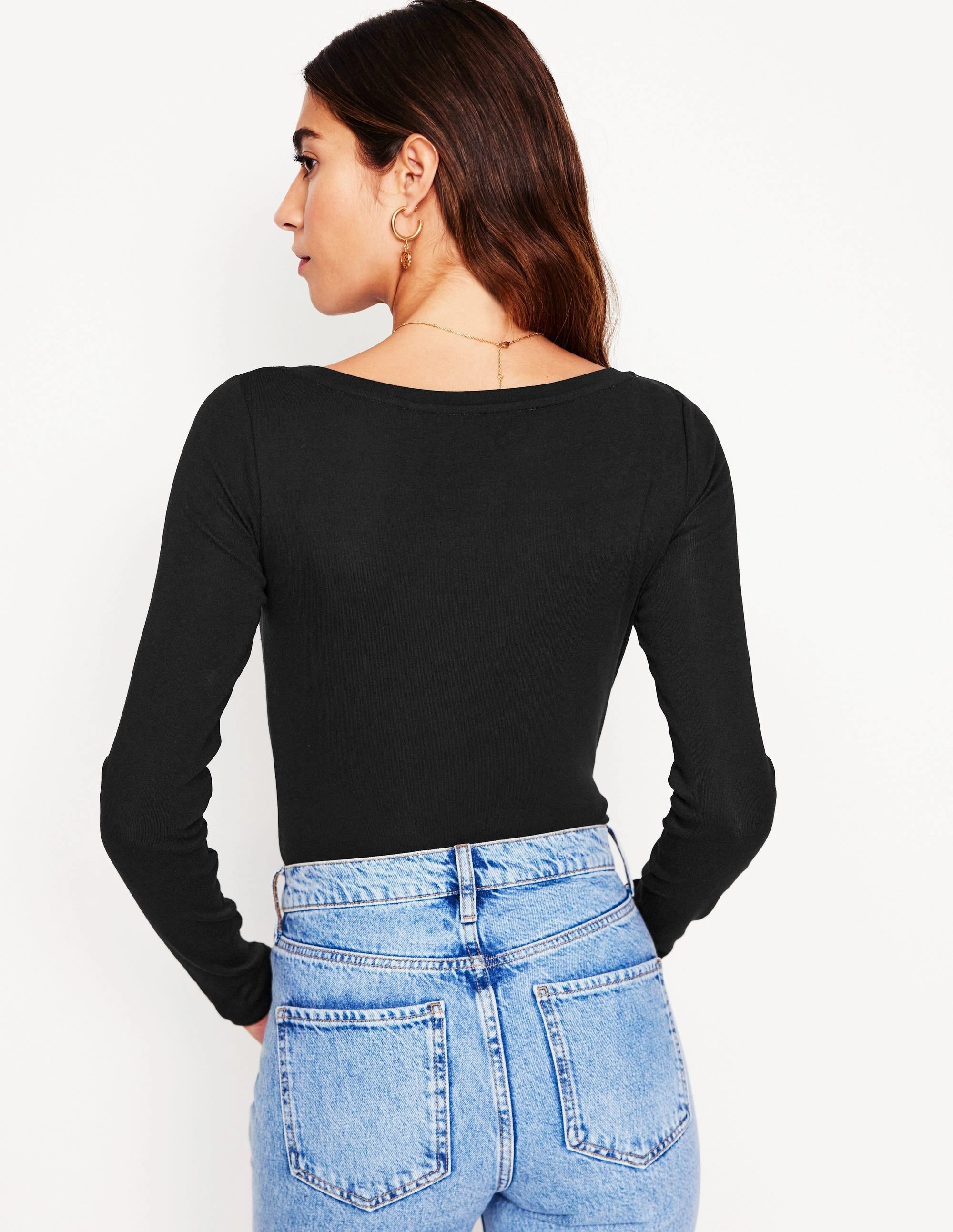 Essential Boat-Neck Jersey Top-Black Elegant Blouse Casual Jacket
