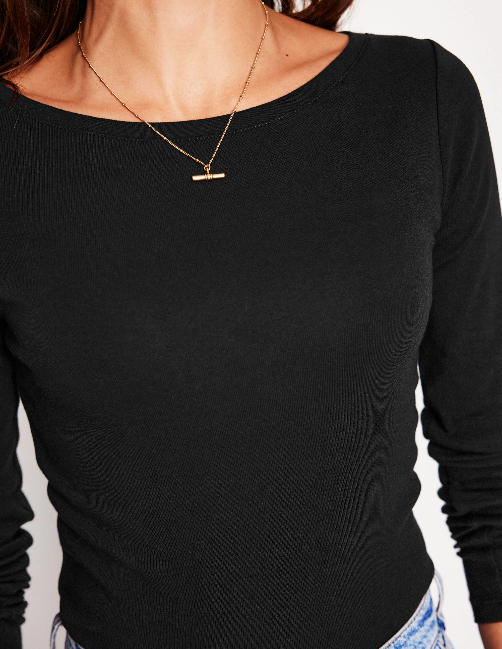 Stretch Weave Construction Essential Boat-Neck Jersey Top-Black