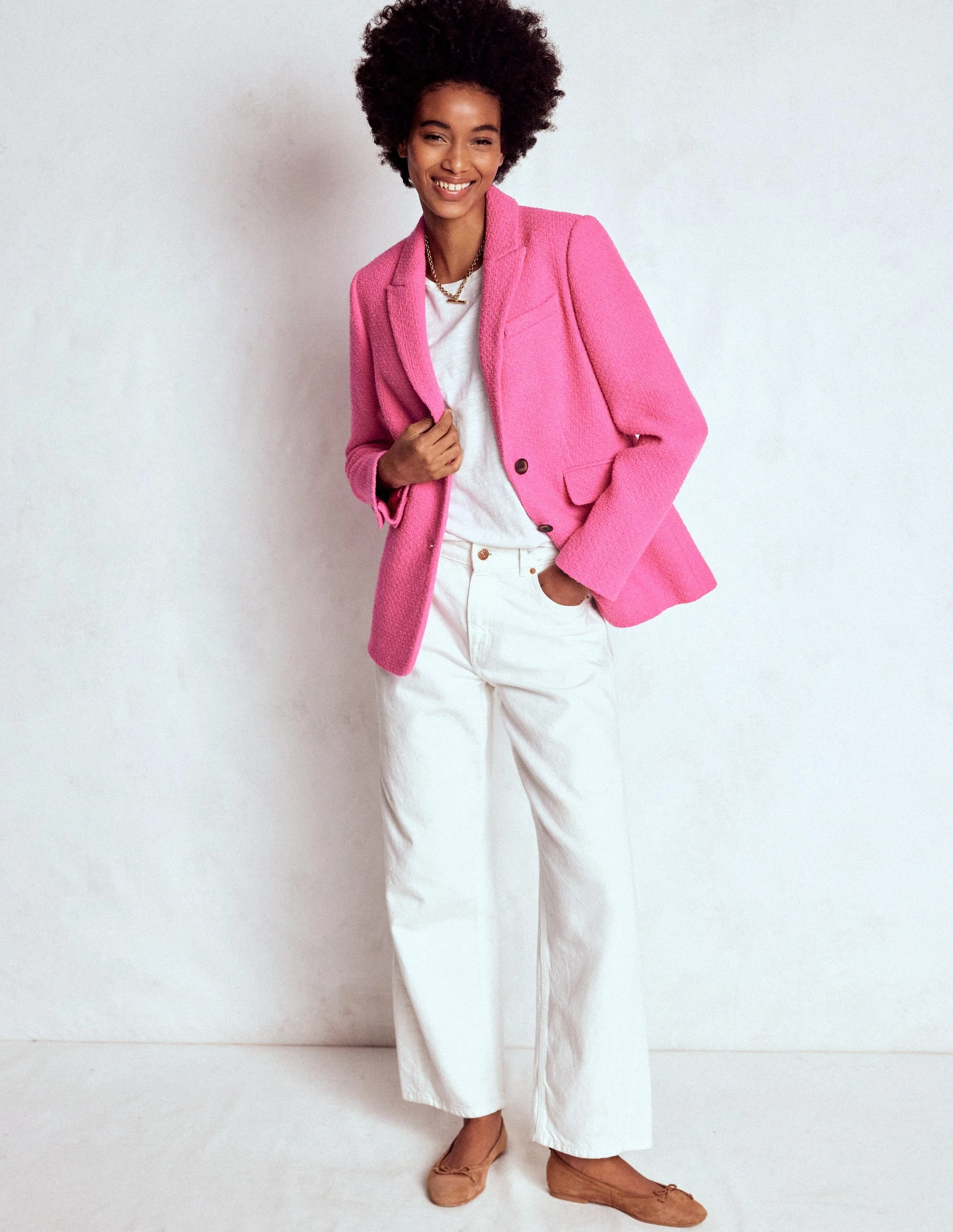 Stamford Texture Blazer-Pink Peony Travel Ready Double Buttons