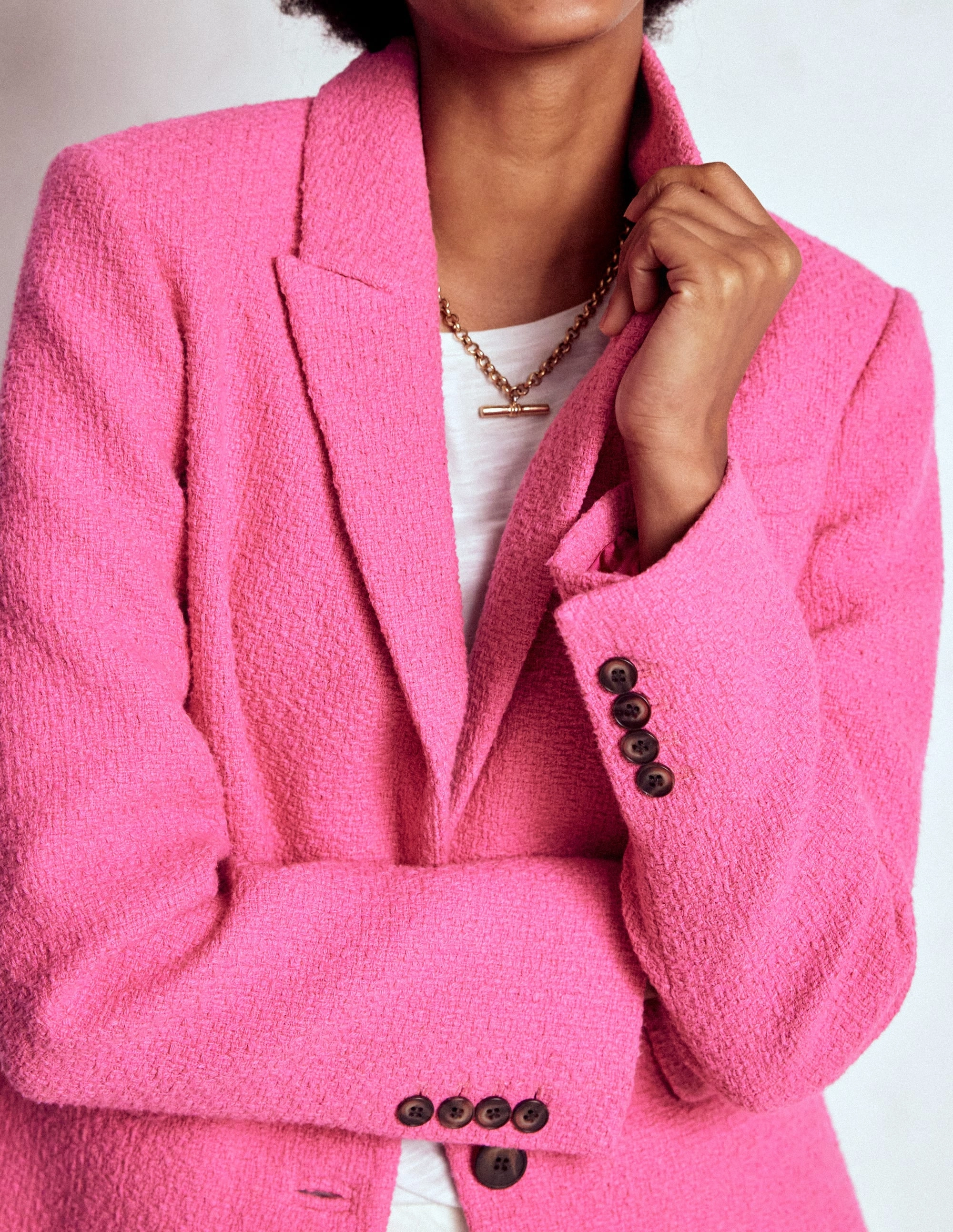 Snow Block Stamford Texture Blazer-Pink Peony