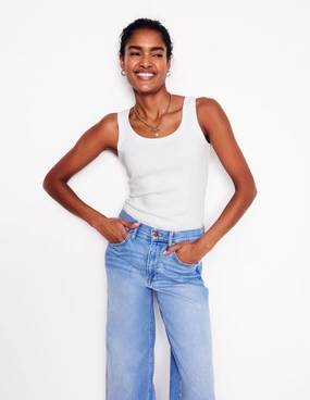 DurableZipper RibbedTrim Essential Scoop-Neck Vest-White
