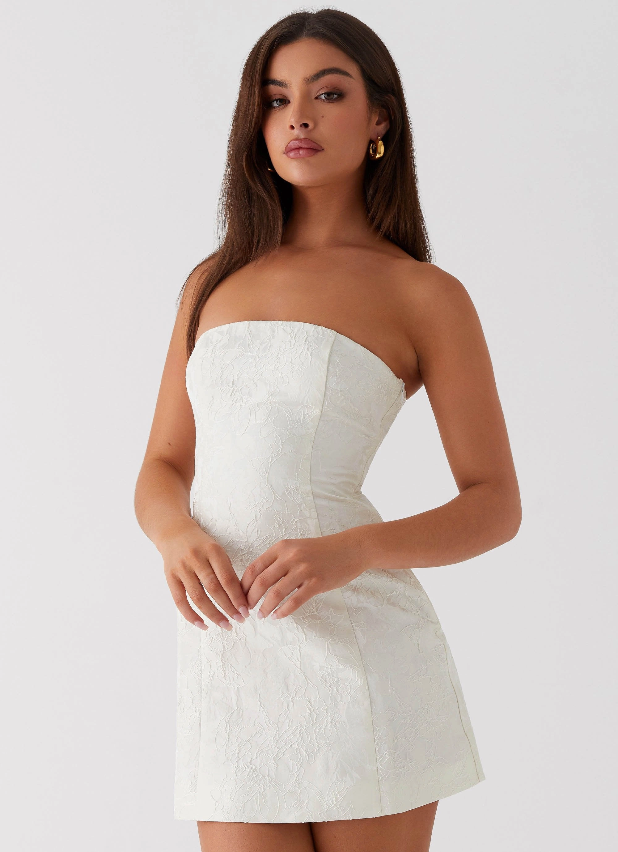 Knot-Detail Minimalist-Style Eternity Strapless Mini Dress - Ivory