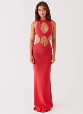 Caicos Crochet Maxi Dress - Red Cool Fabric