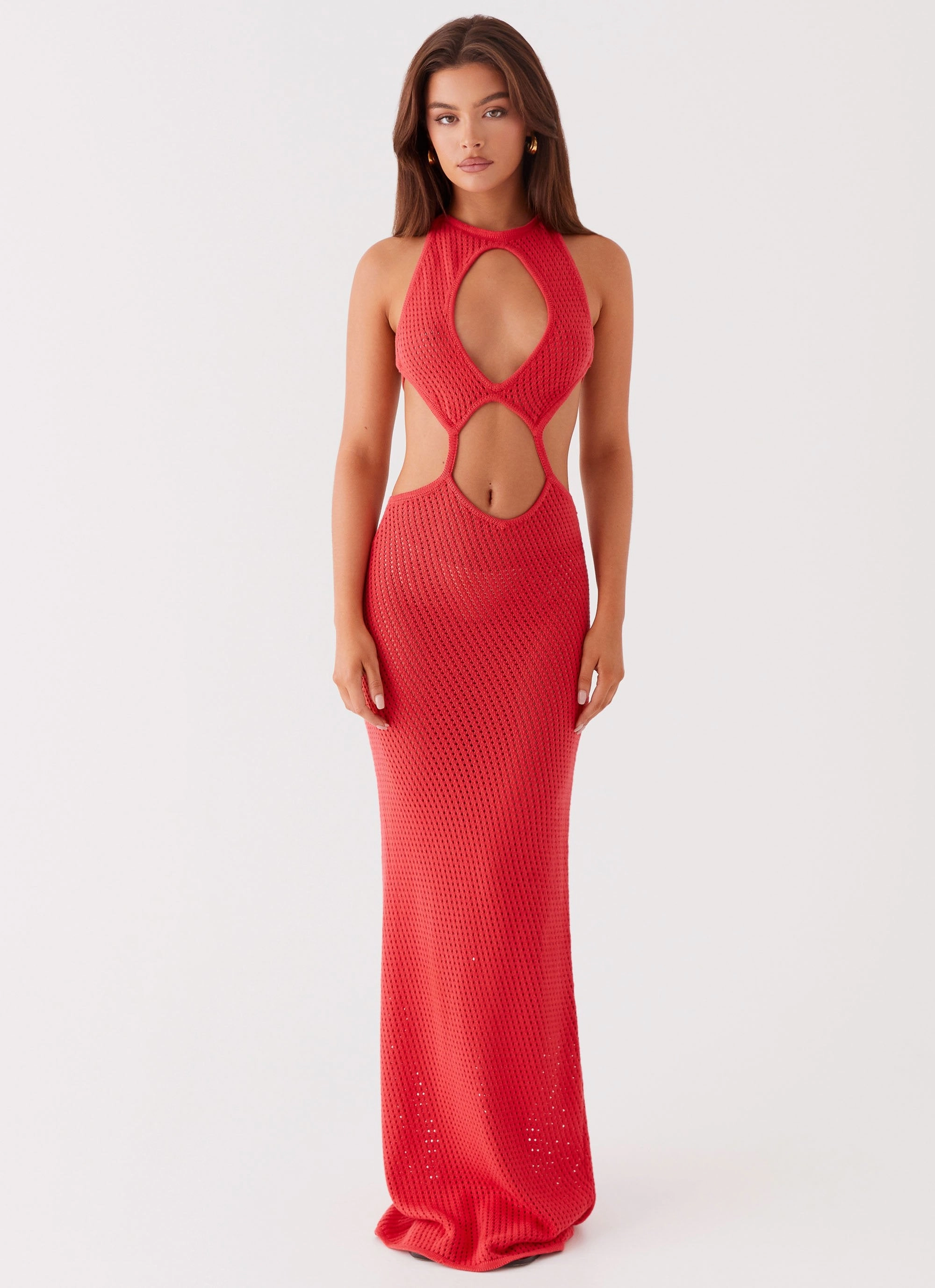 Caicos Crochet Maxi Dress - Red Cool Fabric