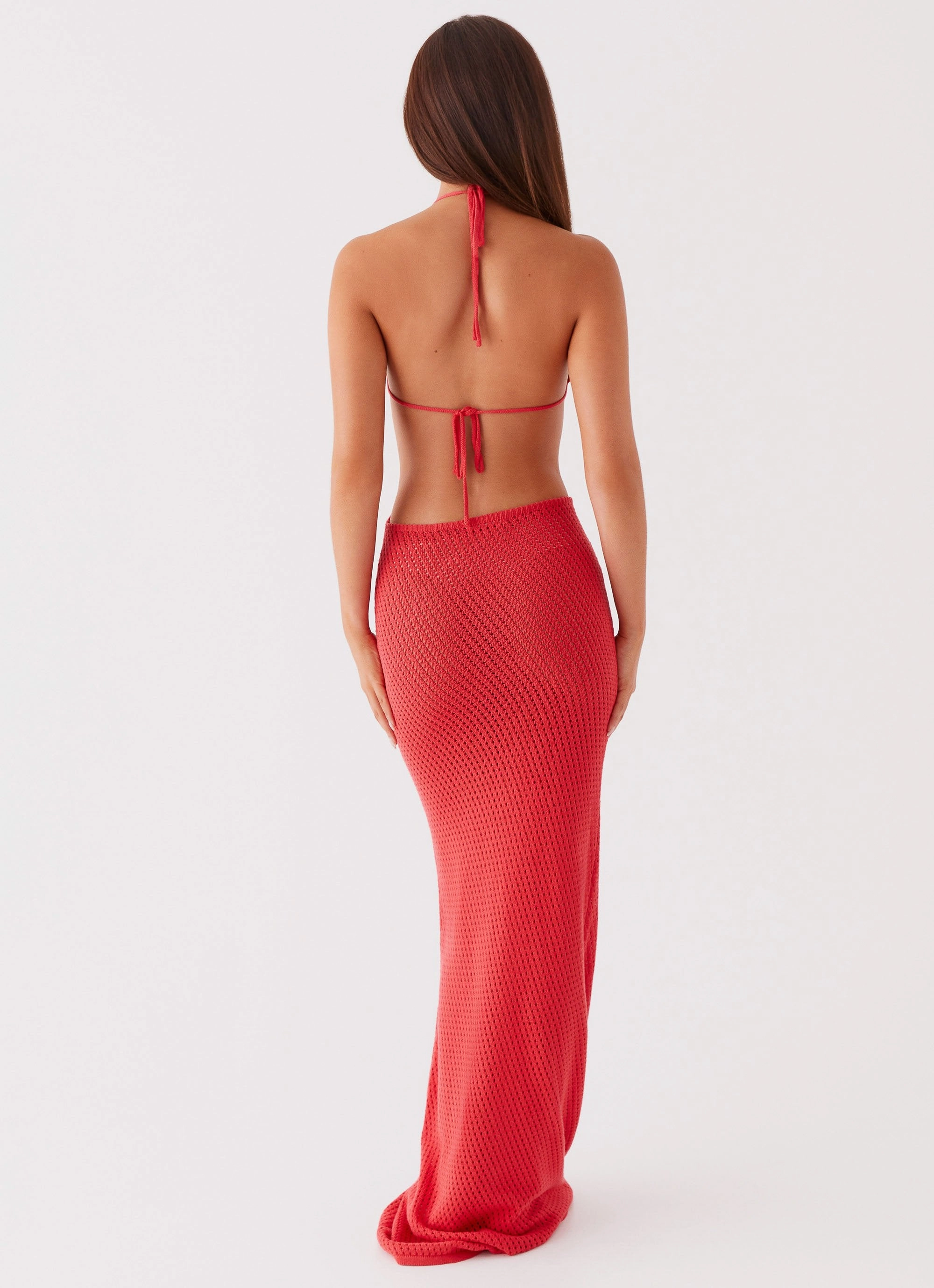 Office Glam FoldablePackaging Caicos Crochet Maxi Dress - Red