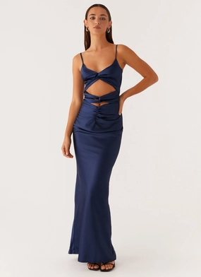 Stormie Satin Maxi Dress - Navy Reversible-Style