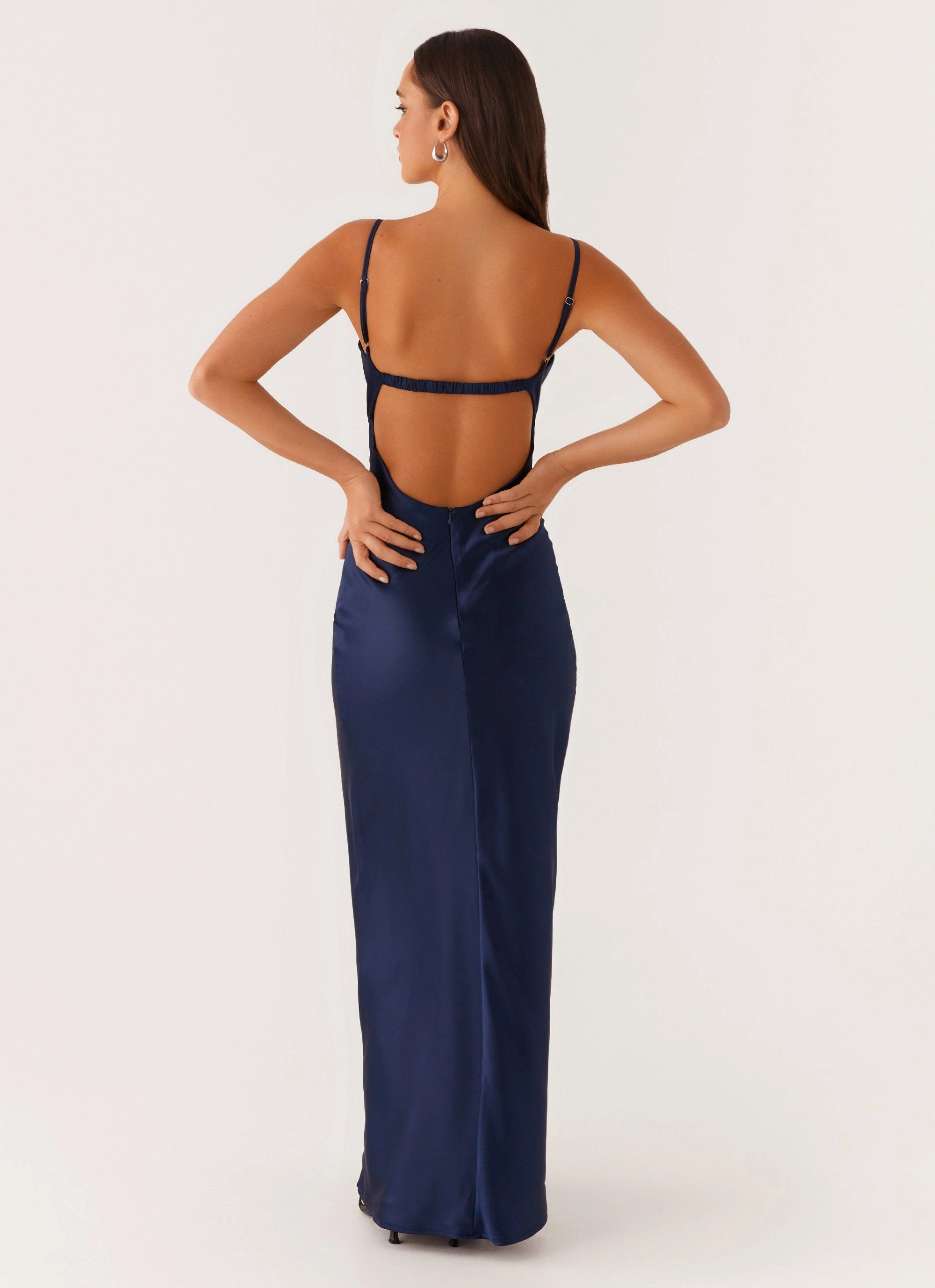 Pose Glow Easy Comfort Stormie Satin Maxi Dress - Navy