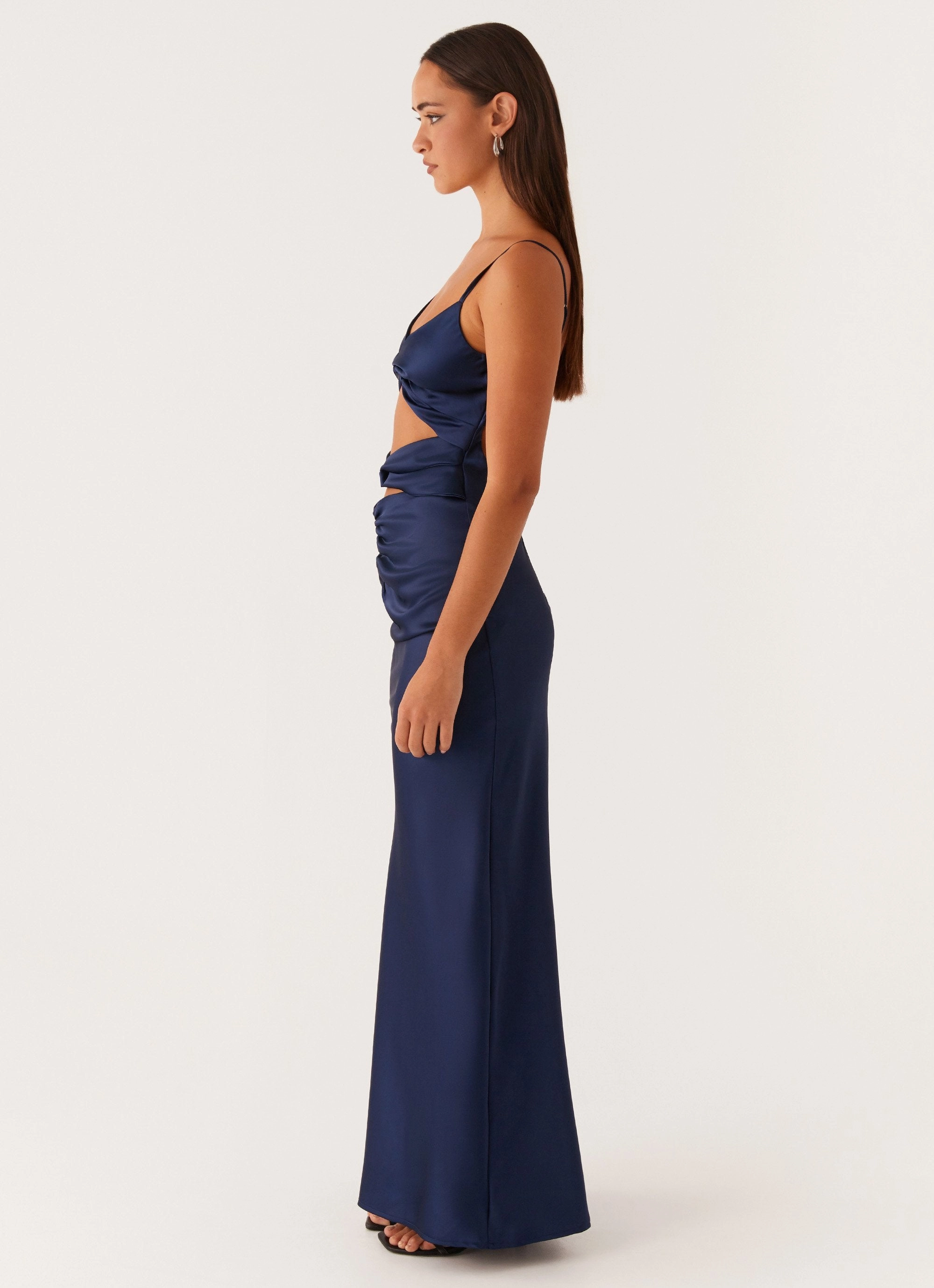 Stormie Satin Maxi Dress - Navy Villa Light soft elegance