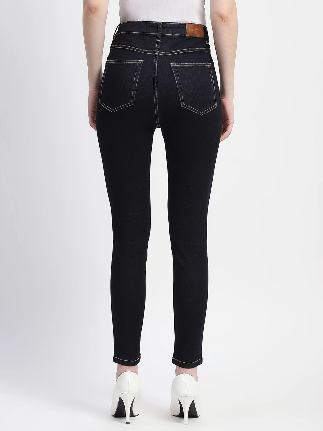 Cool Essentials Anti Bacterial Treatment Madame Solid Dark Blue Skinny Fit Cotton Denim