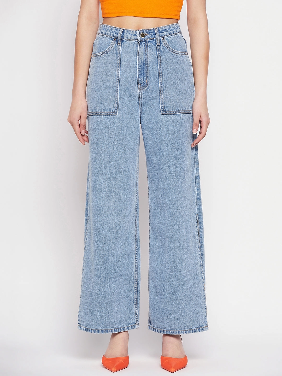 Resilient material Loose Modern Minimalist Madame Blue Slit Denim