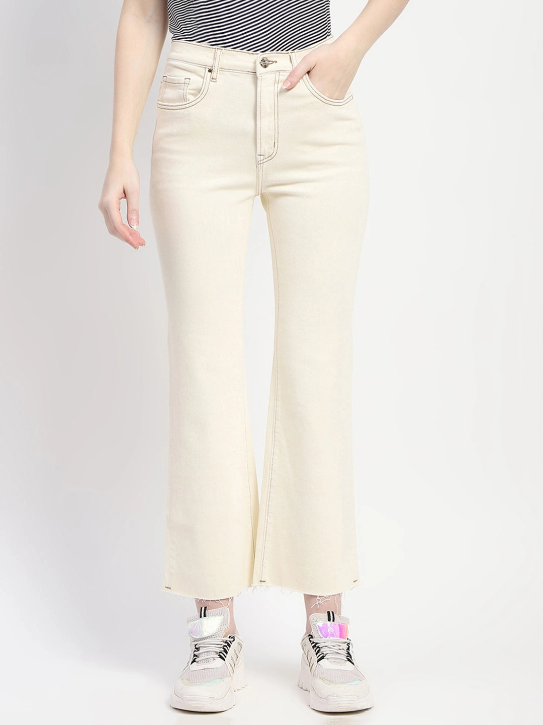 Madame Off-White Distressed Hem Flared Denim All Round Piece
