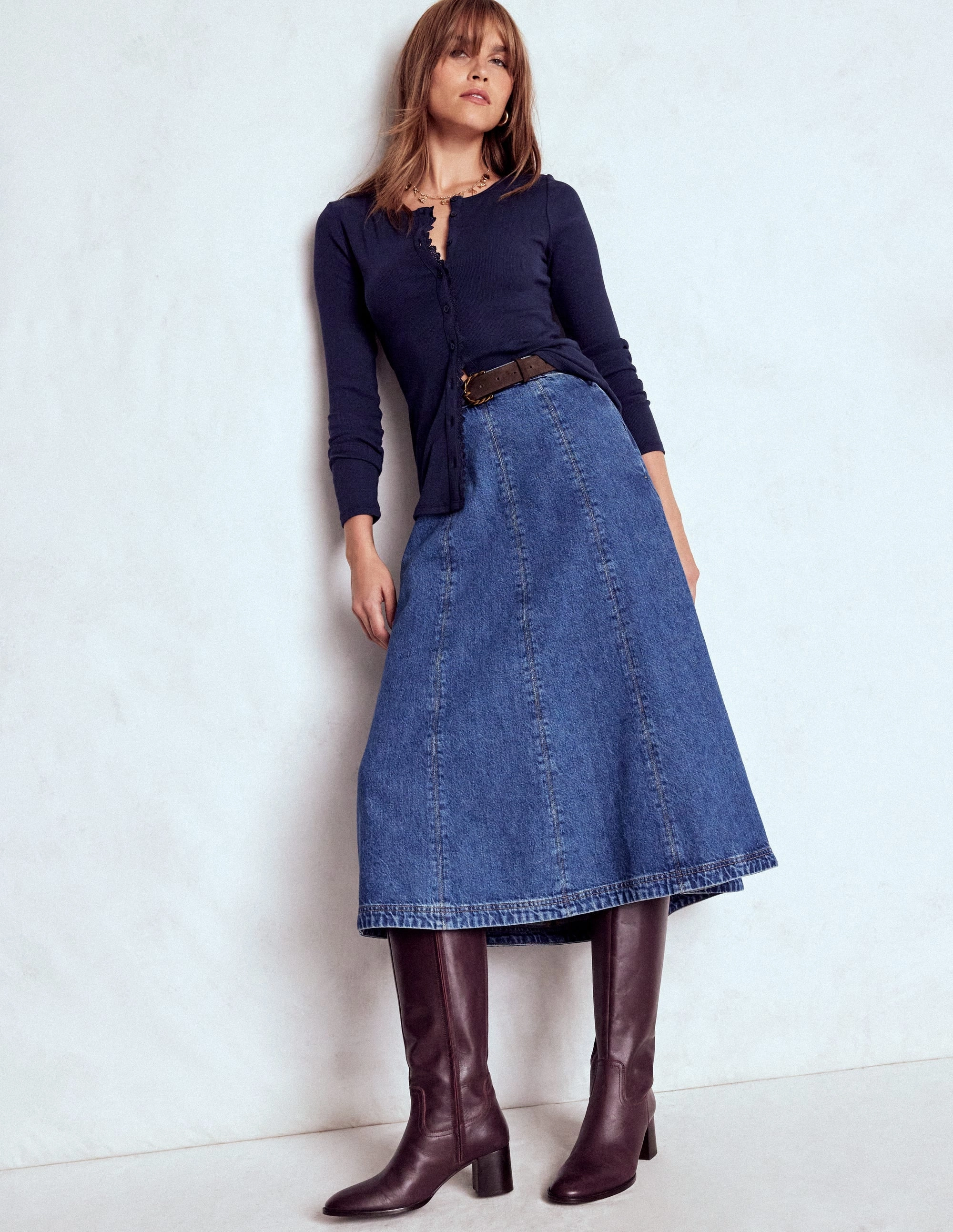 Evie Button Through Ribbed Top-Navy Stylish Look StainRepellentCoating