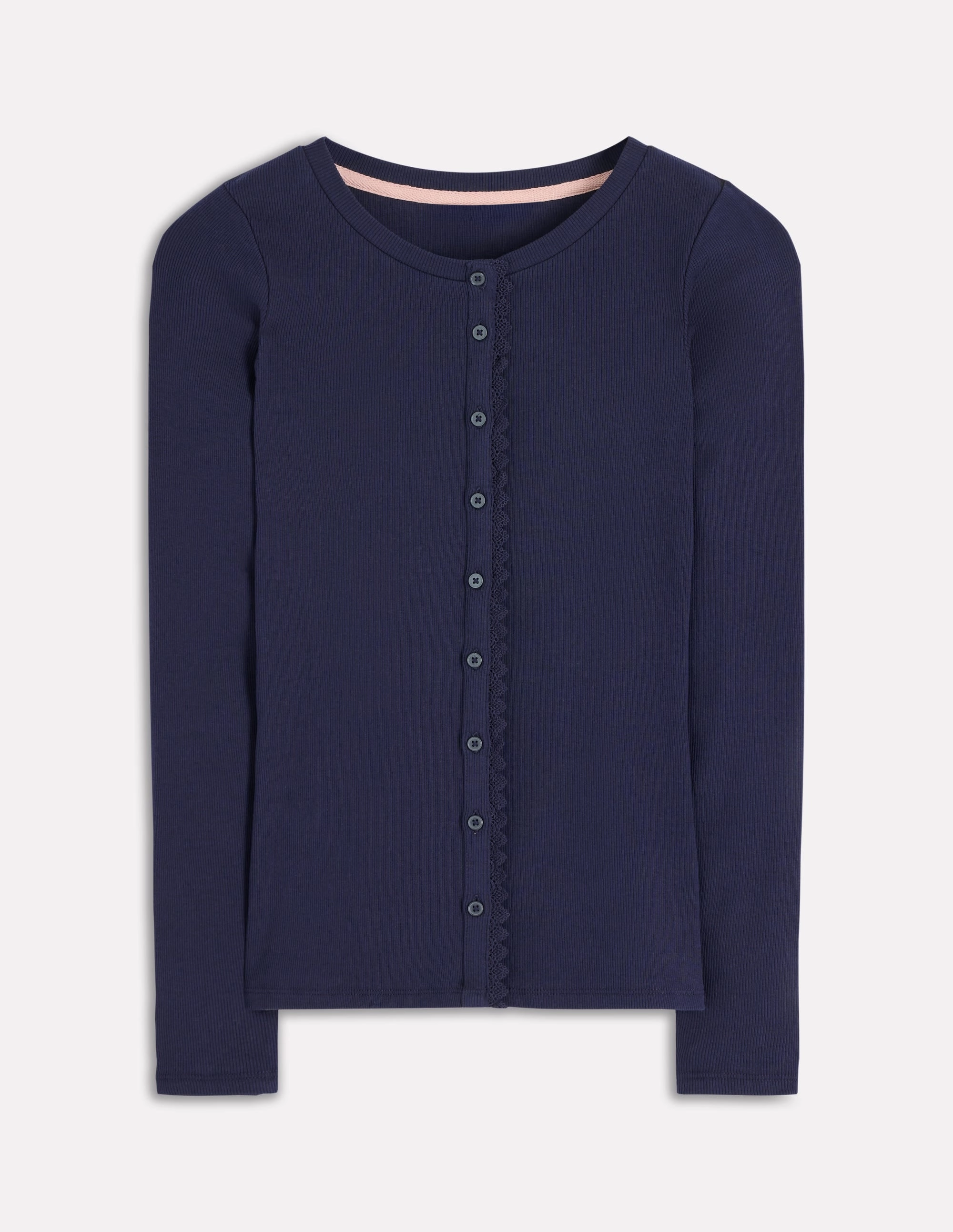 Evie Button Through Ribbed Top-Navy Gym Wear