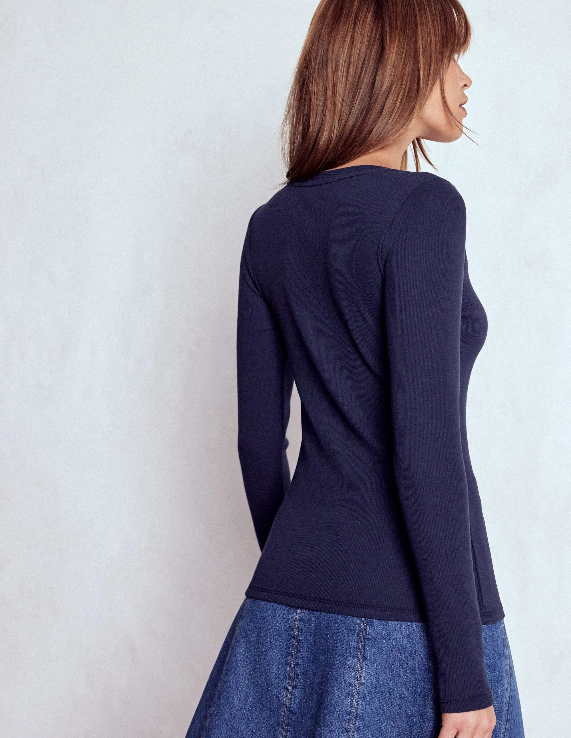LowProfileSeams OdorResistantTechnology Evie Button Through Ribbed Top-Navy
