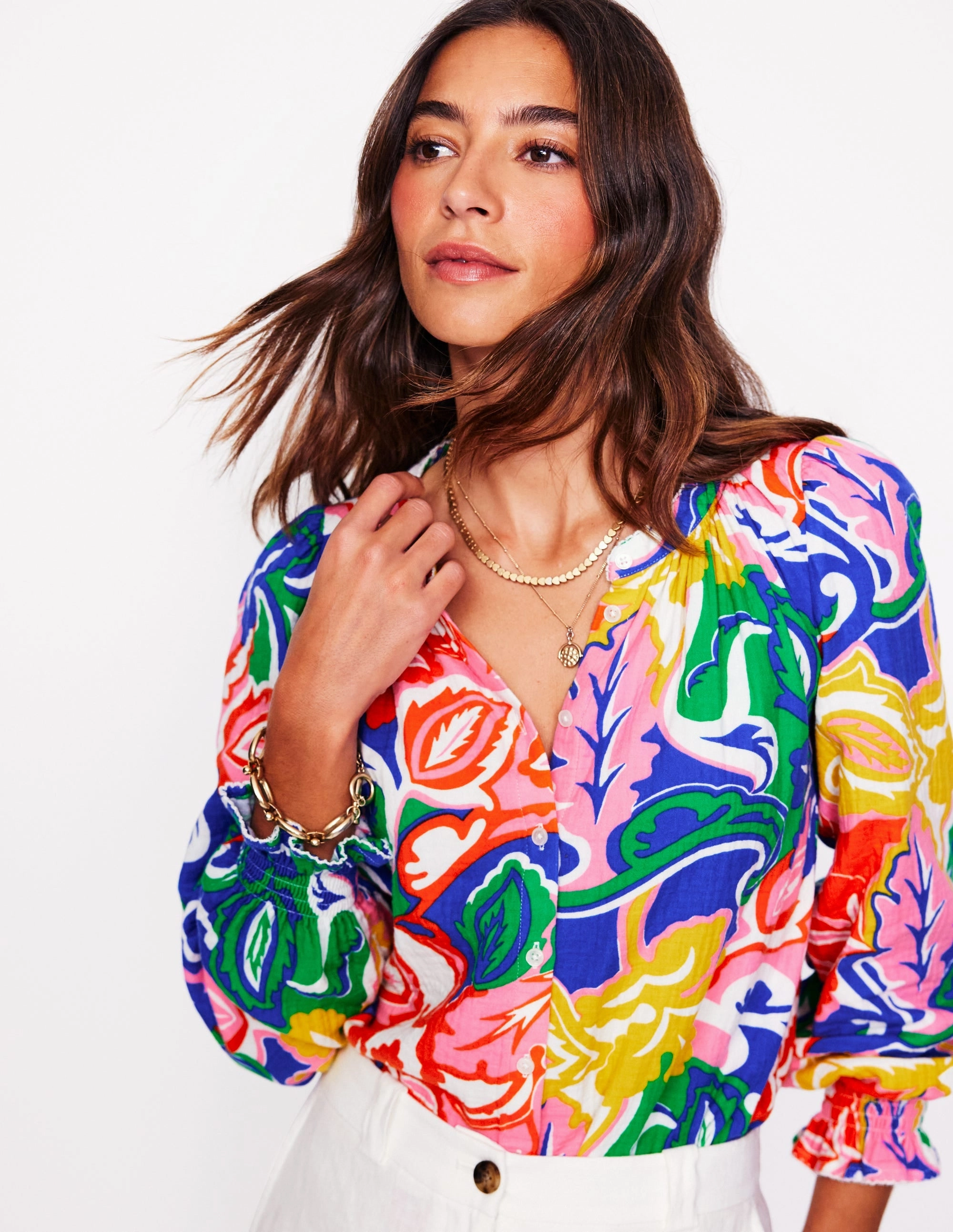 Evie Double Cloth Top-Multi, Foliage Twirl Reflective Safety Accents