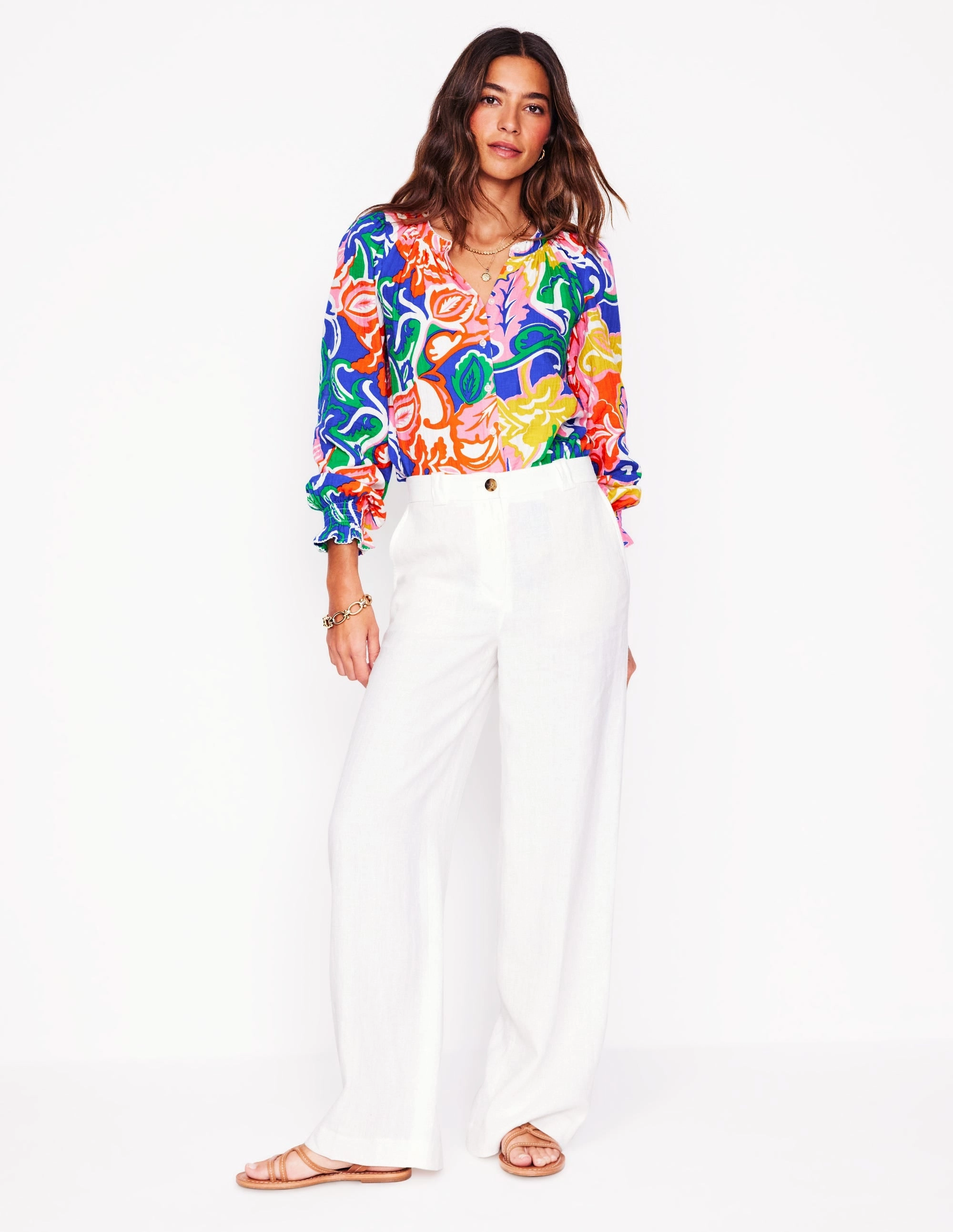 Evie Double Cloth Top-Multi, Foliage Twirl Loose cut