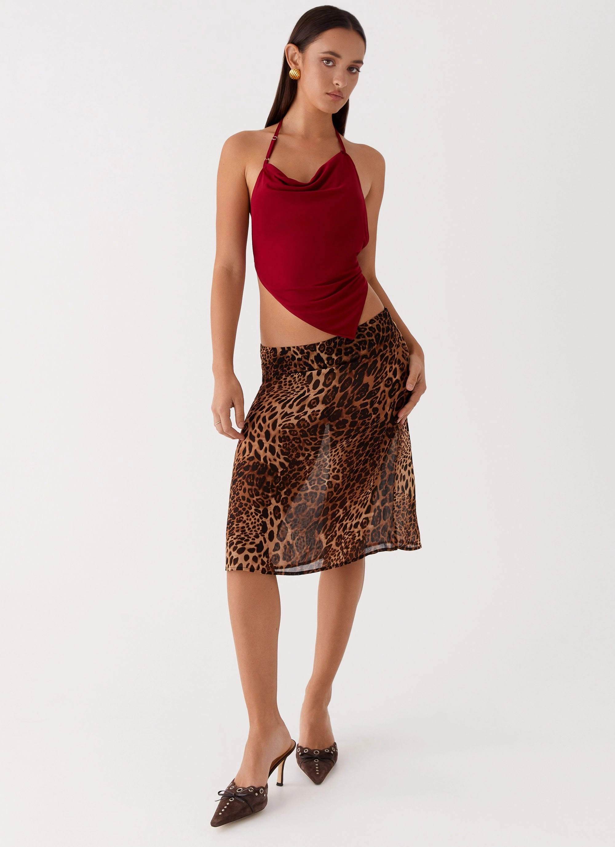 Evoke Chiffon Midi Skirt - Leopard yoga session casual finish