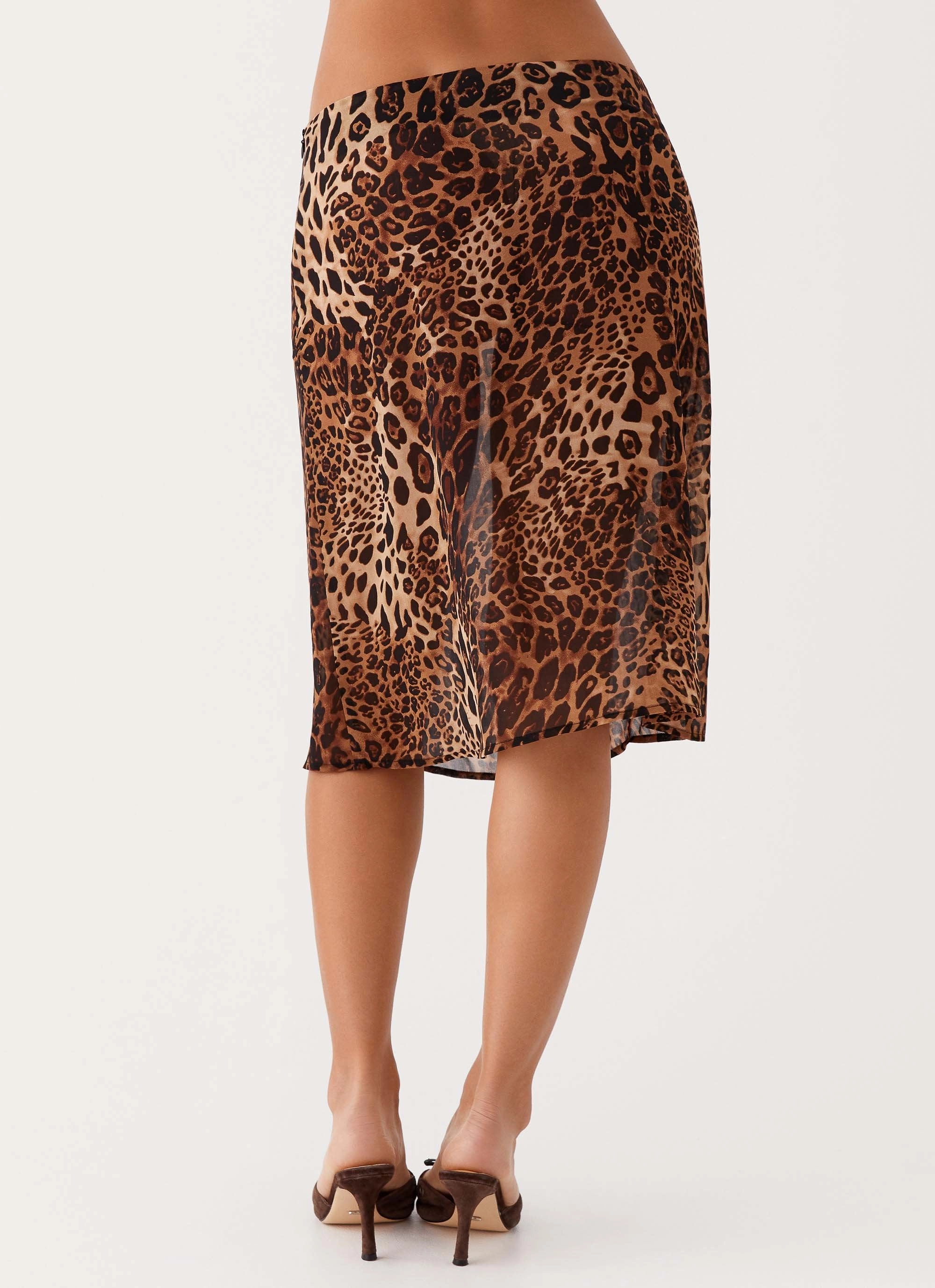 Evoke Chiffon Midi Skirt - Leopard Fashion Tones Mid Rise