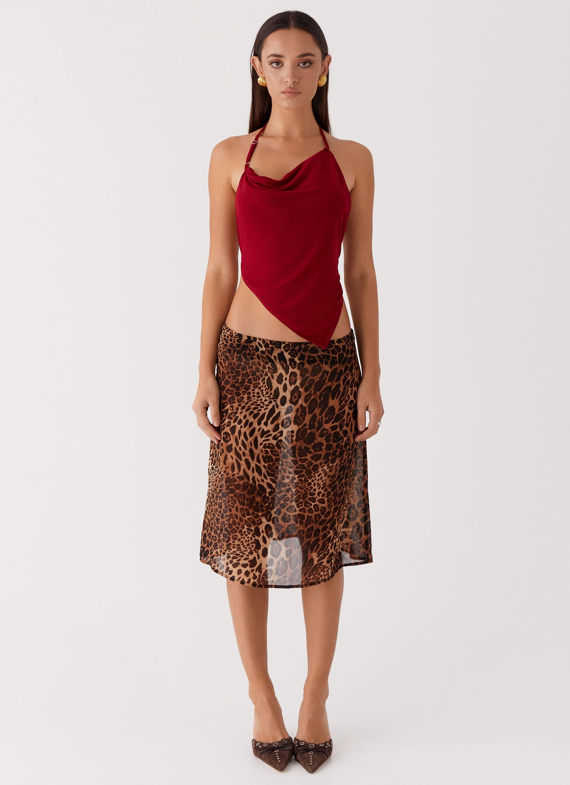 Evoke Chiffon Midi Skirt - Leopard High End Quality Luxury Trim
