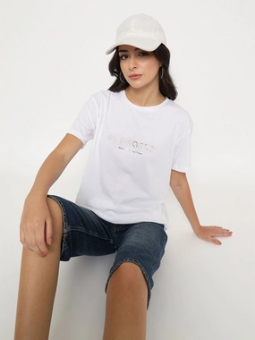 Madame Tyopgraphy Print White Cotton T-shirt Sporty Flex Simple Yet Elegant
