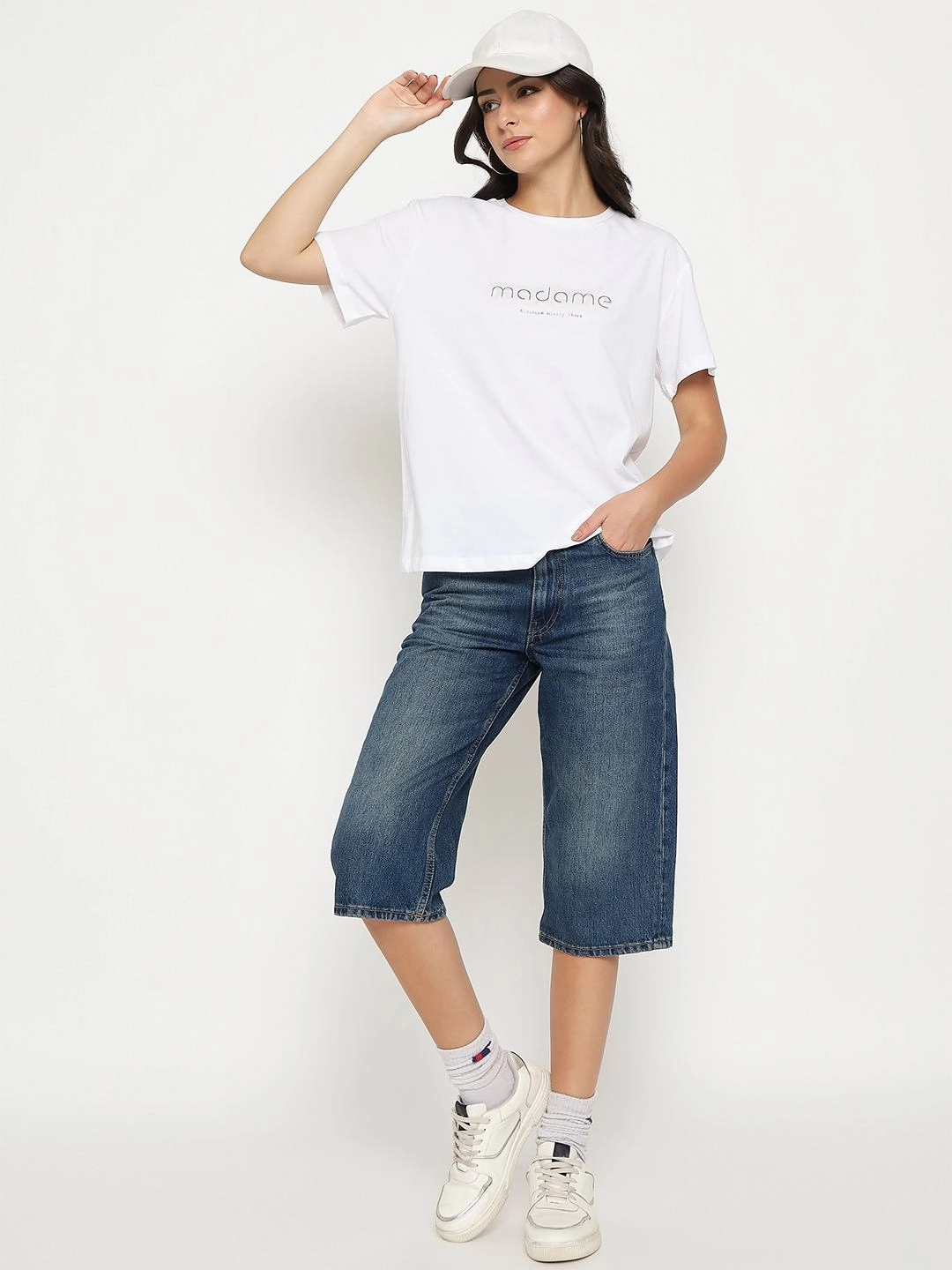 Ultimate Comfort Madame Tyopgraphy Print White Cotton T-shirt