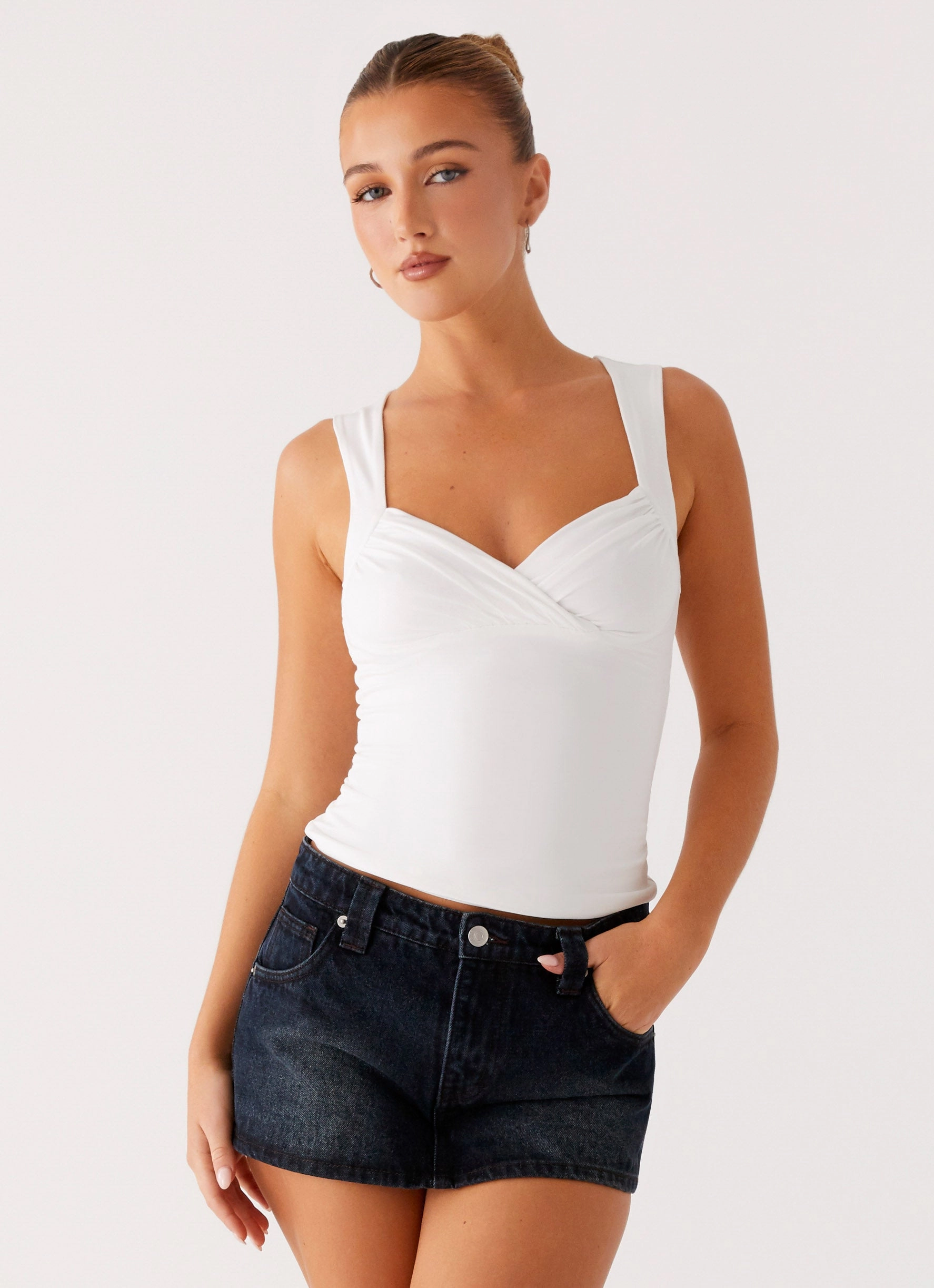 Elegant Look Tropics Low Rise Denim Mini Skort - Washed Dark Blue