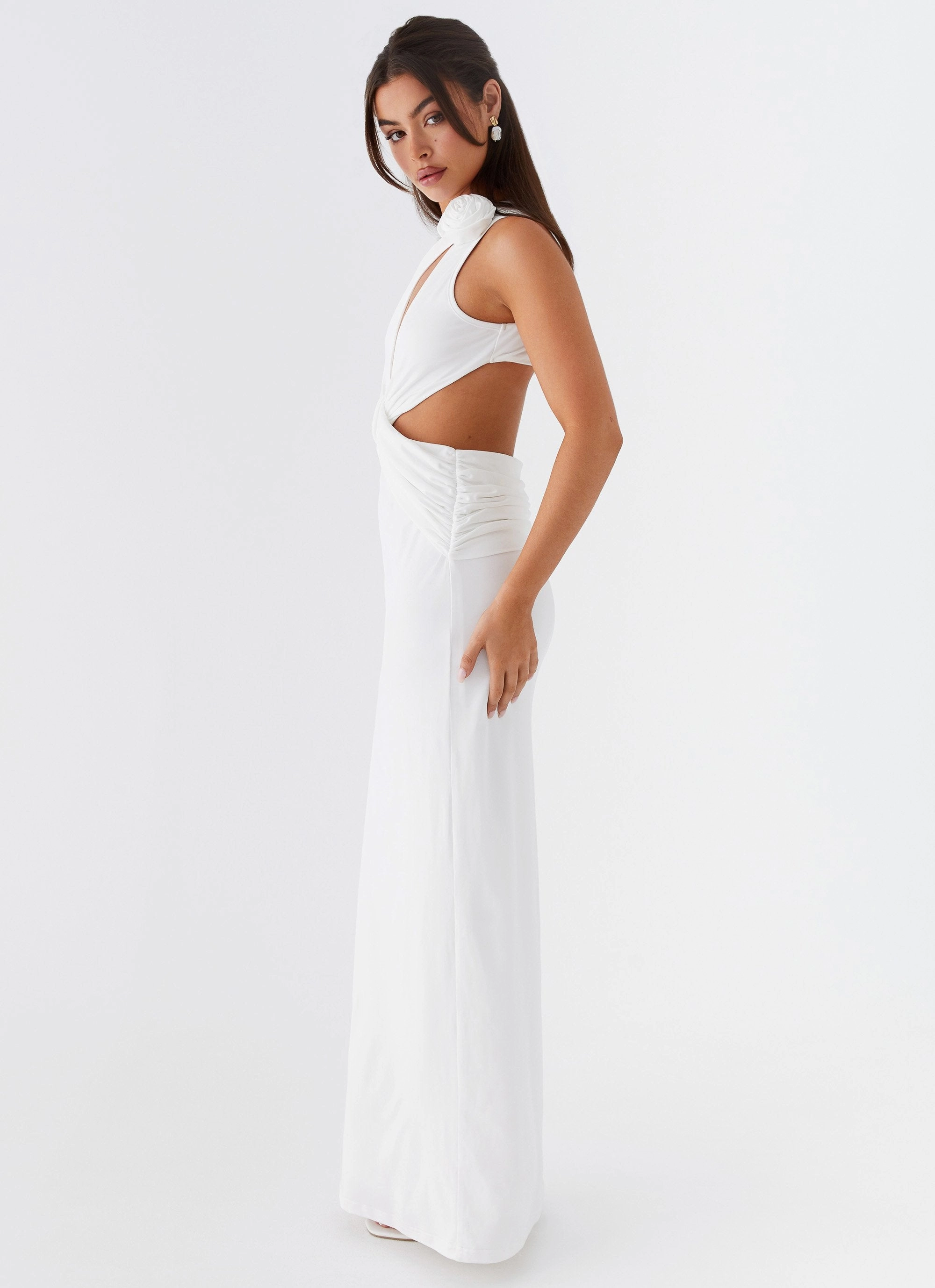 Lovesome Rosa Maxi Dress - White Subtle Flow Balloon-Sleeve