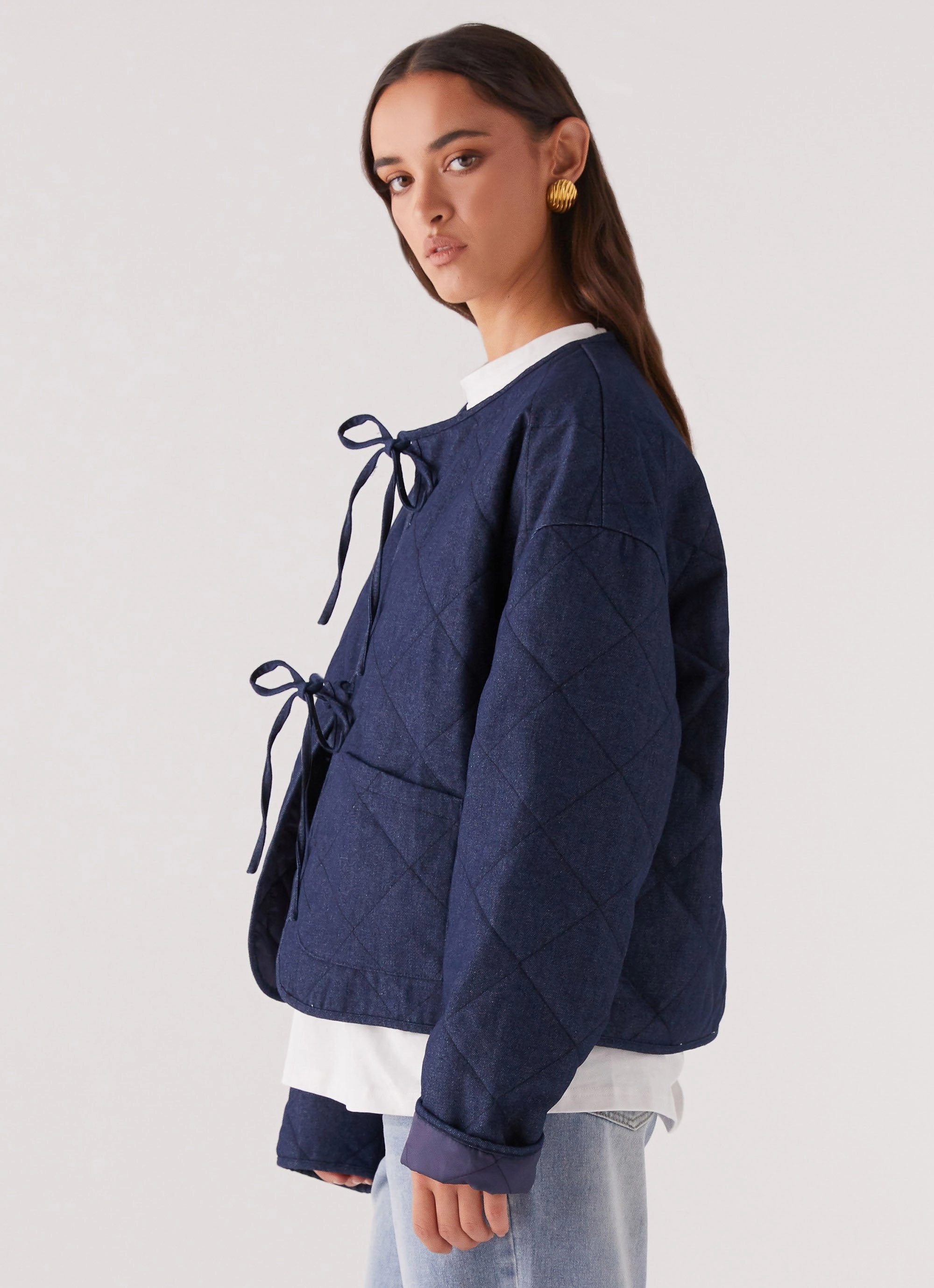 Non Restrictive Cut Faded Fall Quilted Jacket - Vintage Blue Wash