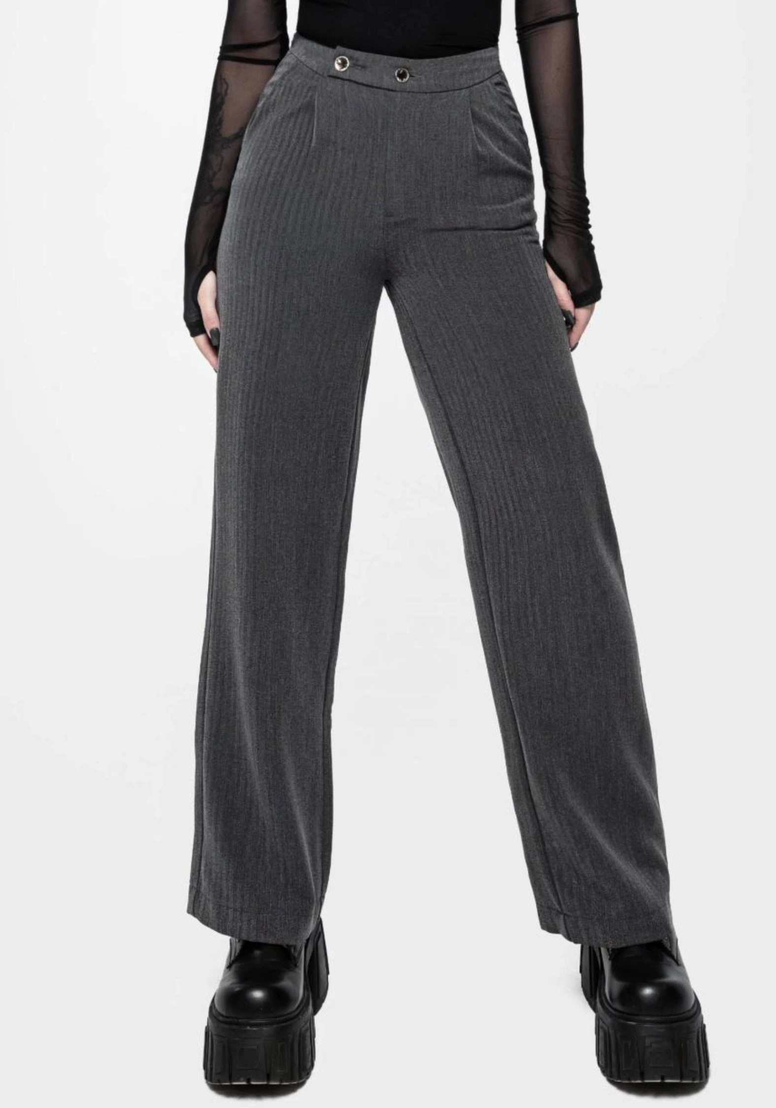 Comfy Look Flattering Shape Moonage Herringbone Tailored Trousers - Grey