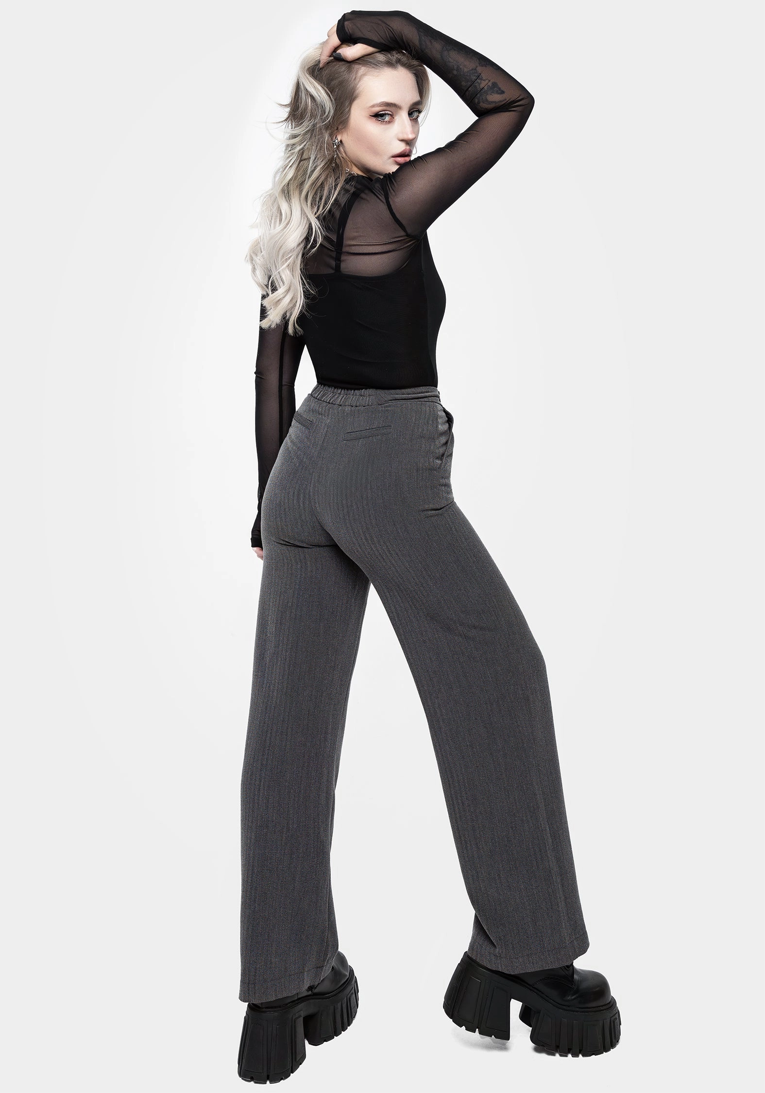 Moonage Herringbone Tailored Trousers - Grey Flattering Design Wear Seasonless wear
