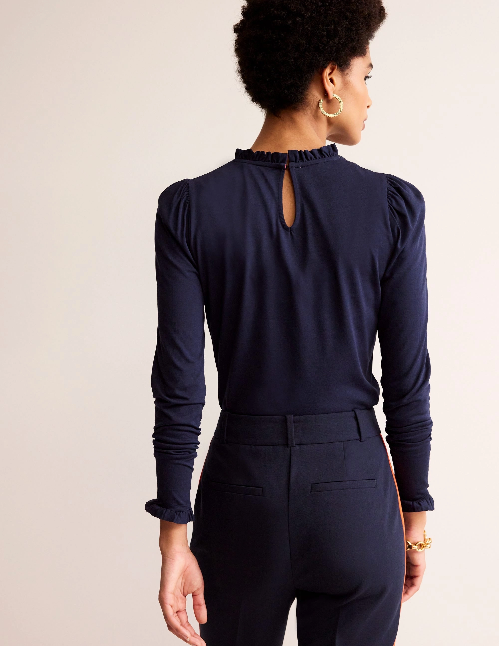 Supersoft Frill Detail Top-Navy SustainableBlend