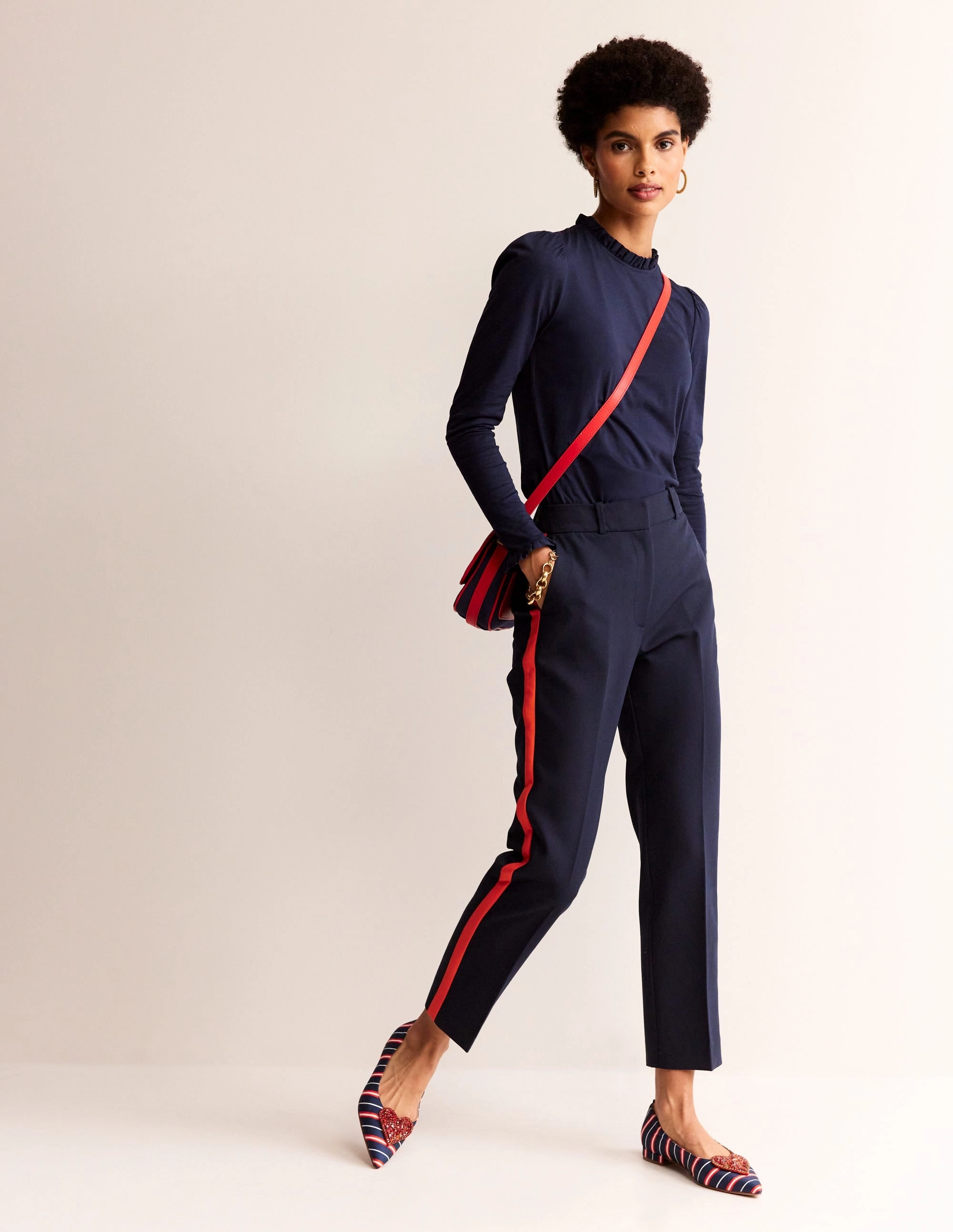 Supersoft Frill Detail Top-Navy Quick Access Slit