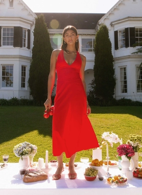 Falling For You Midi Dress - Red Simple Flow