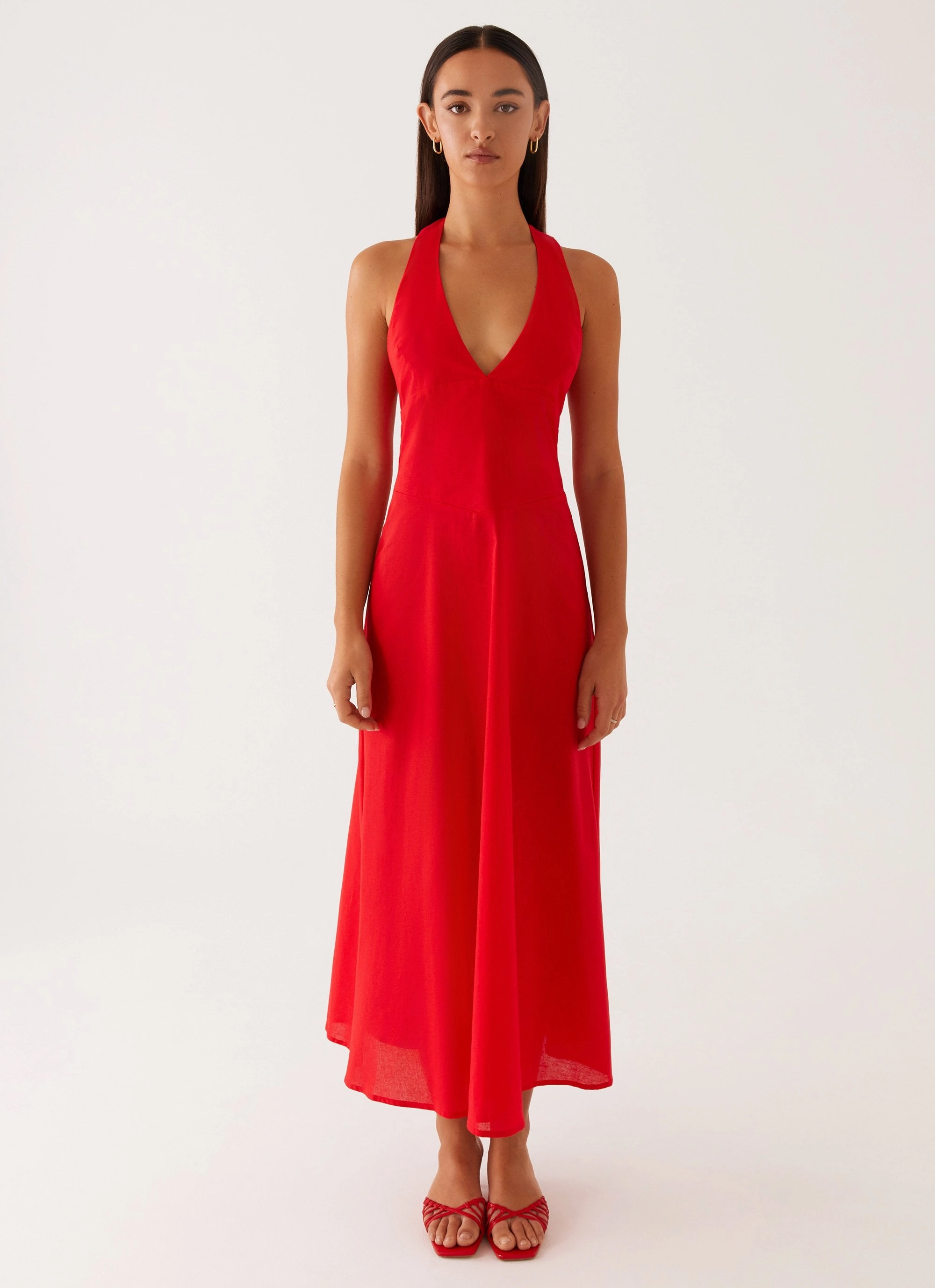 Falling For You Midi Dress - Red Fine Texture