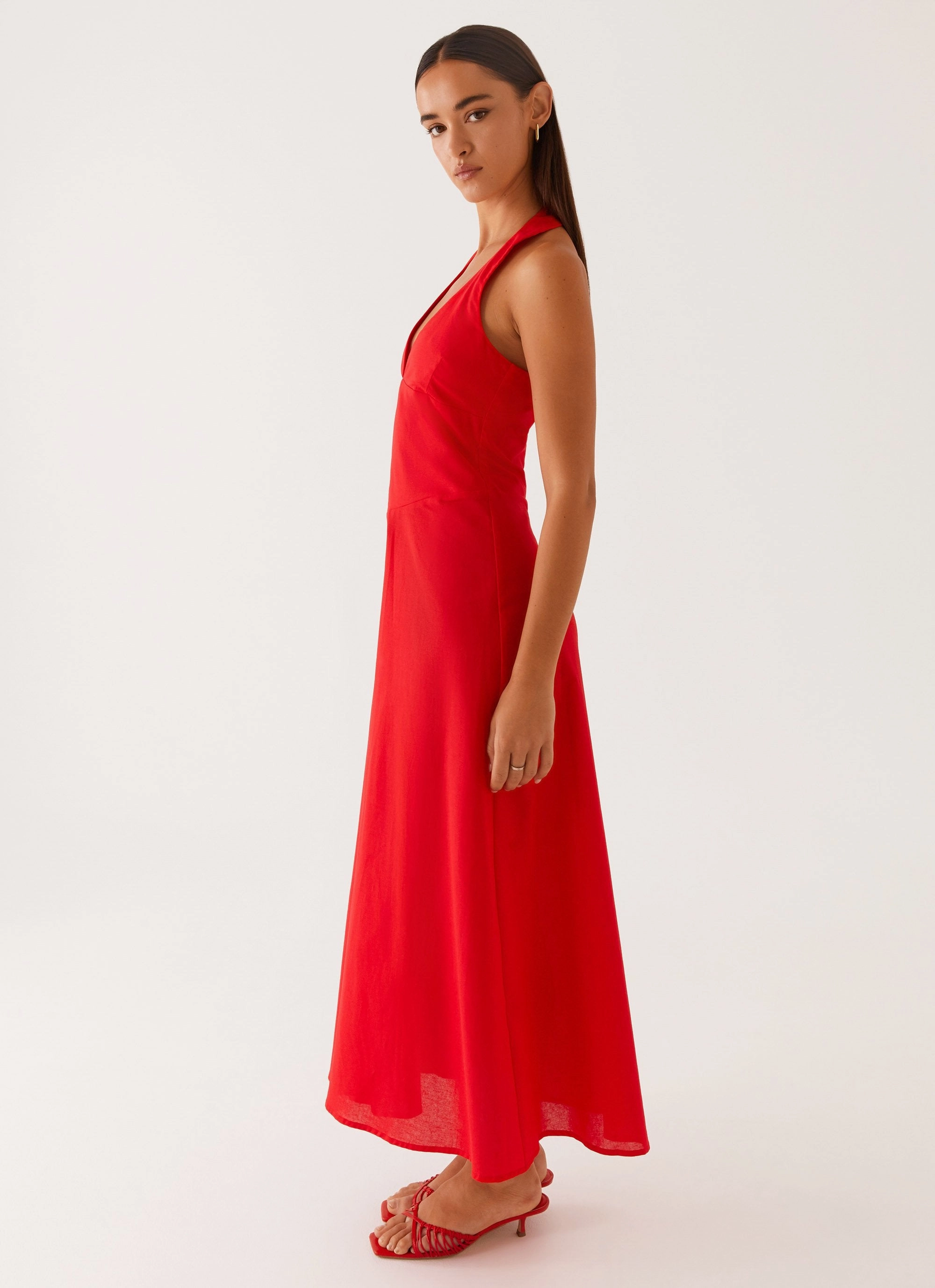 Falling For You Midi Dress - Red Straight-Cut Elegant Layers