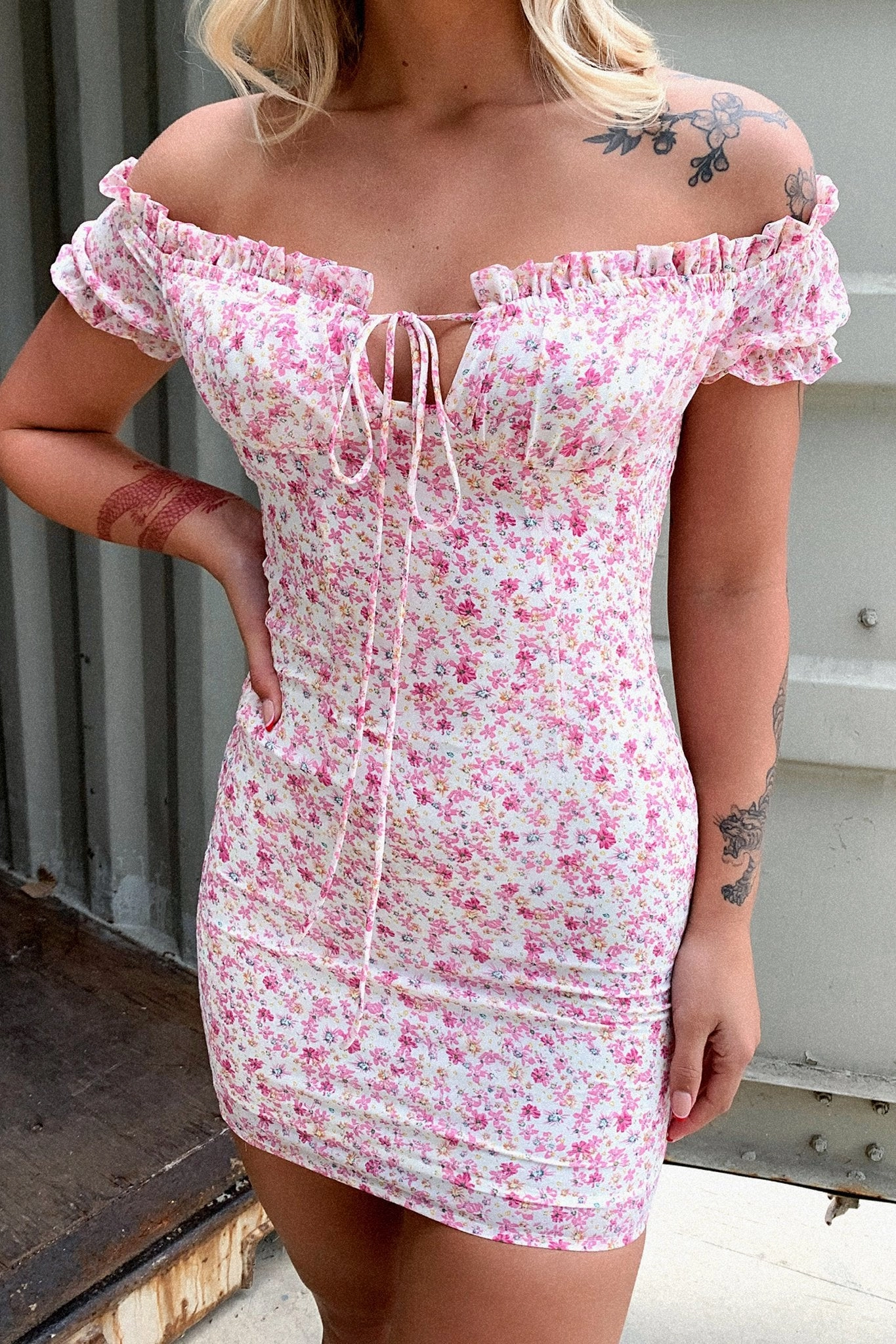 Flow Sleeve Venice Dress - Pink Floral