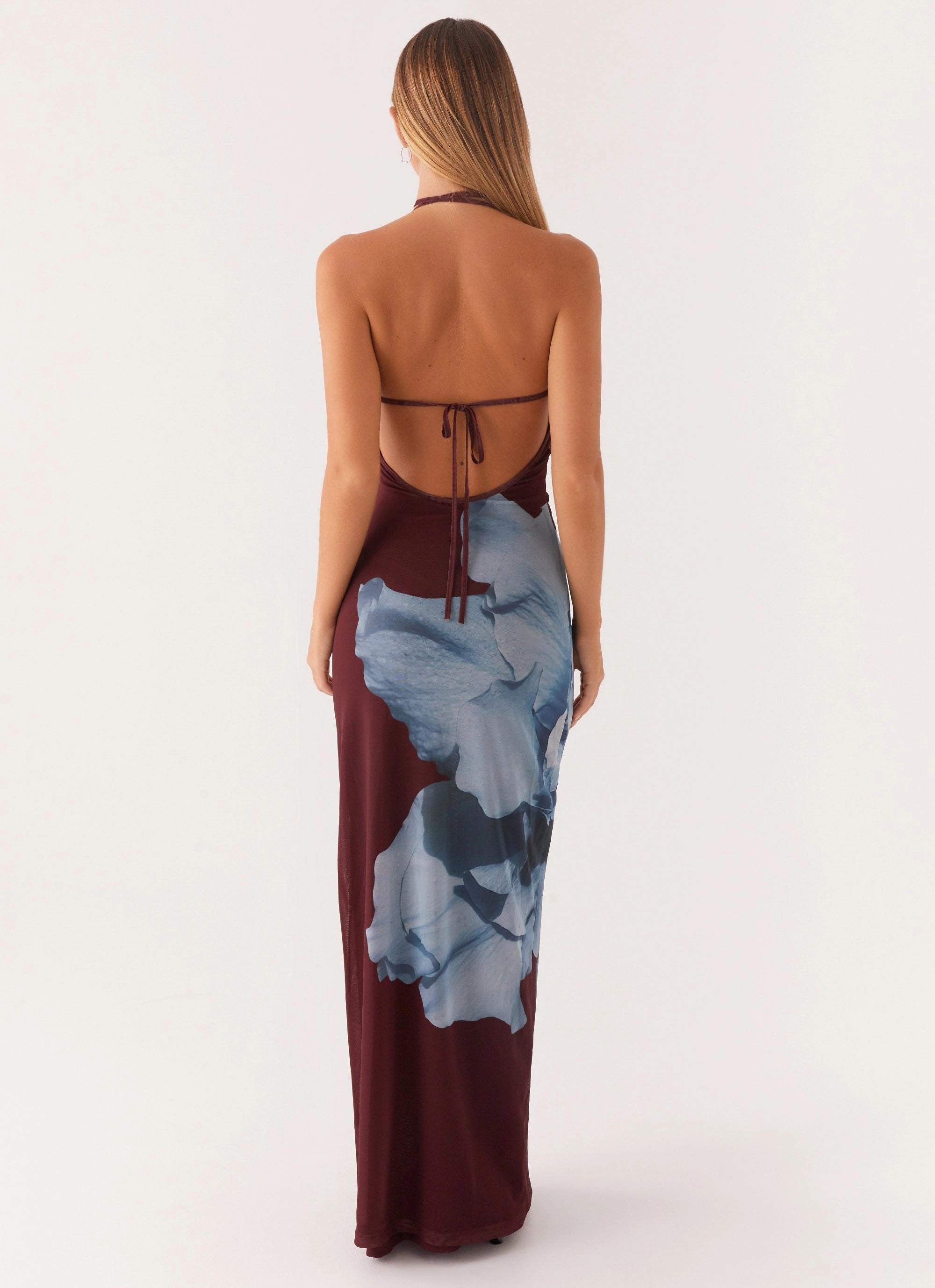 Sharp Fit Unique Print Dayana Halterneck Maxi Dress - Maroon Print