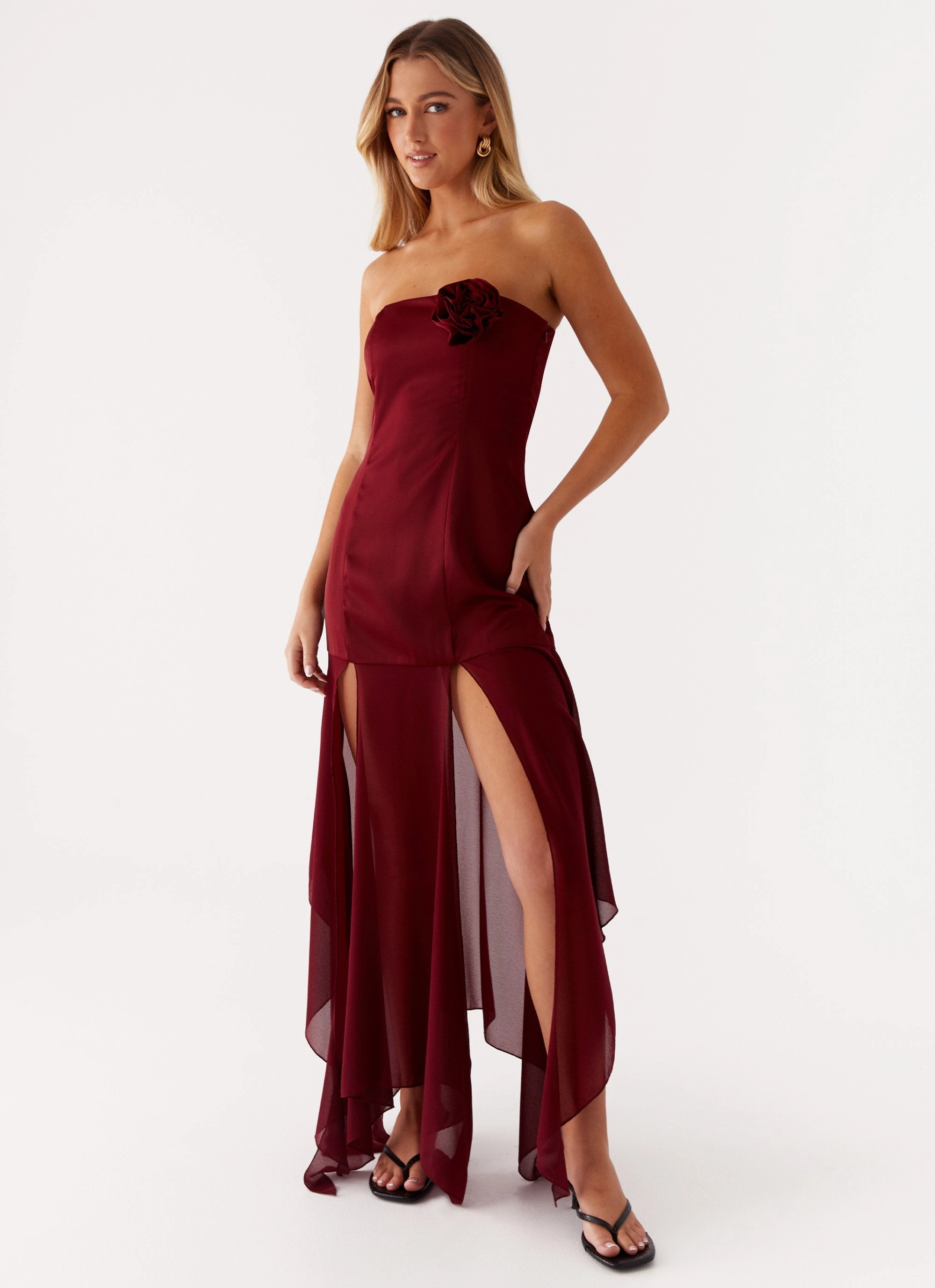 Collision Satin Maxi Dress - Cherry Red Quick Elegance Warm Soft