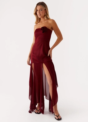 Collision Satin Maxi Dress - Cherry Red Quick Elegance Warm Soft
