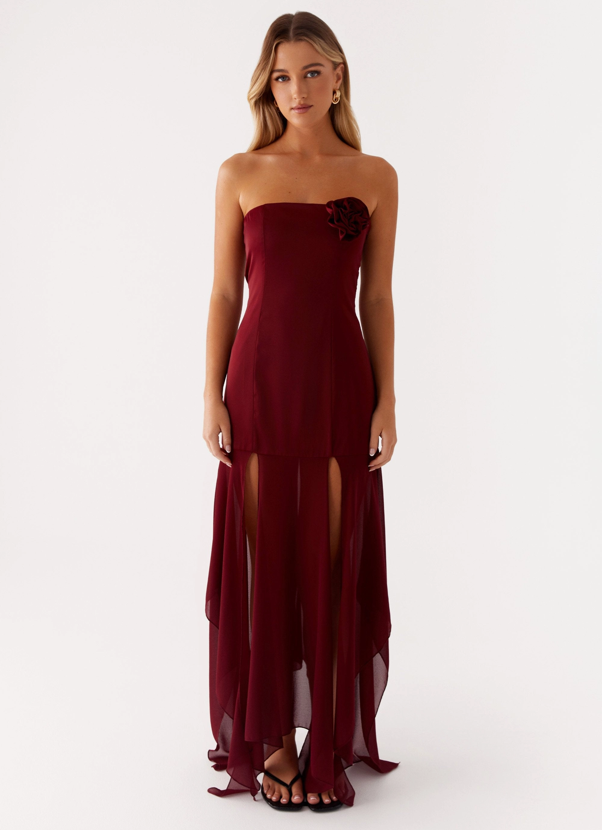 Collision Satin Maxi Dress - Cherry Red relaxed elegance Essential Piece