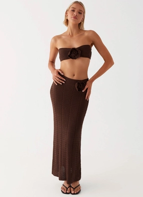 Street Edge Soft Tones Kelcie Rose Crochet Maxi Skirt - Chocolate