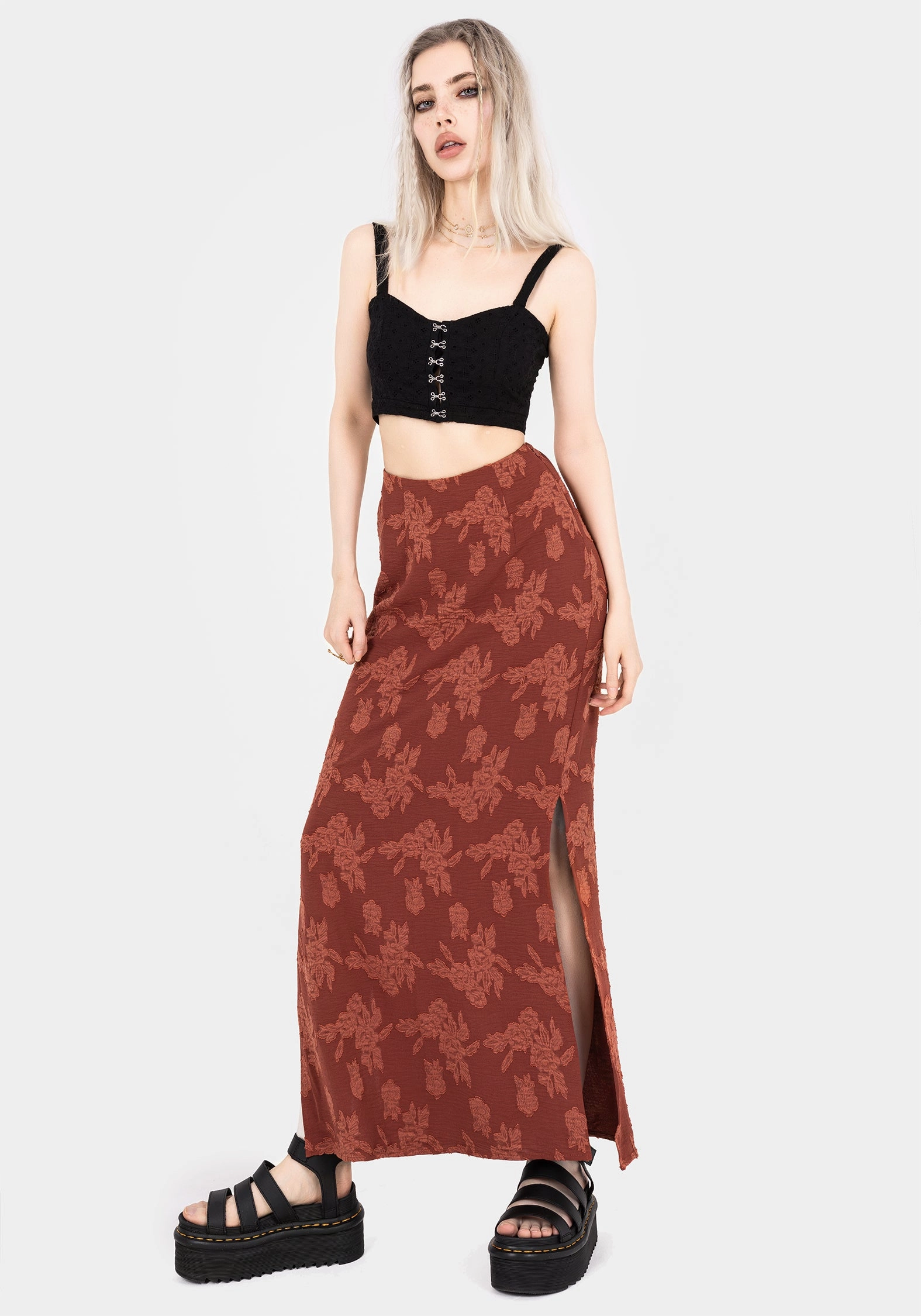 Teen Fashion Elastic hemline Prosperity Floral Maxi Slip Skirt
