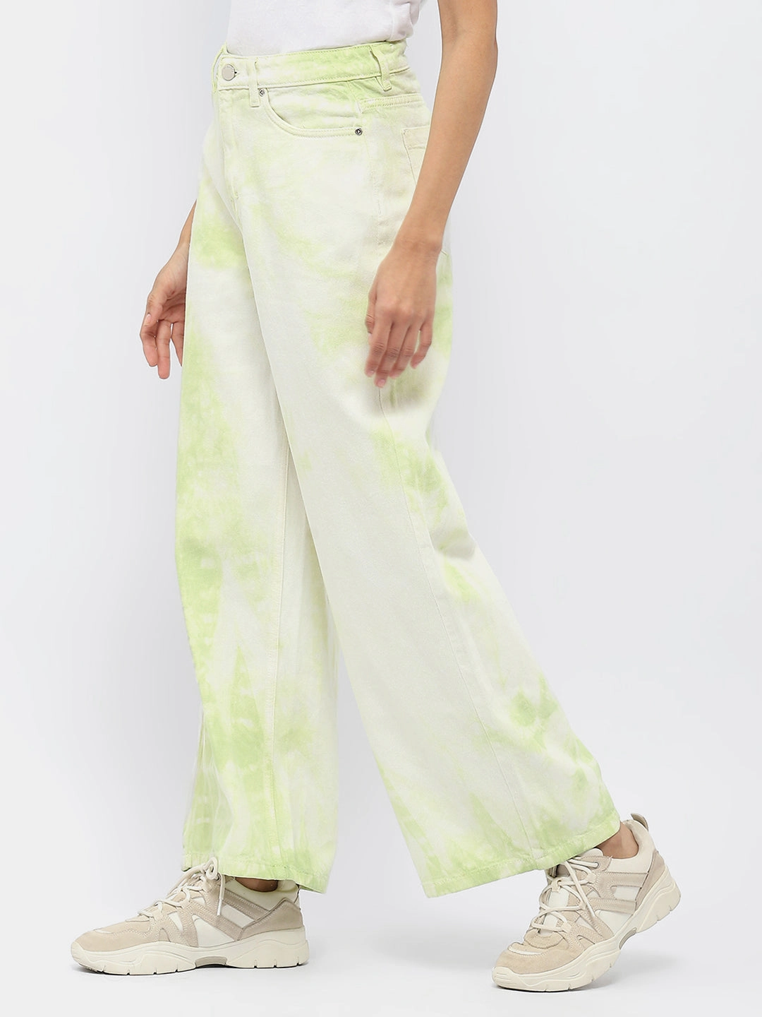 Madame Tie-Dye Green Wide Leg Jeans Breathable fabric technology
