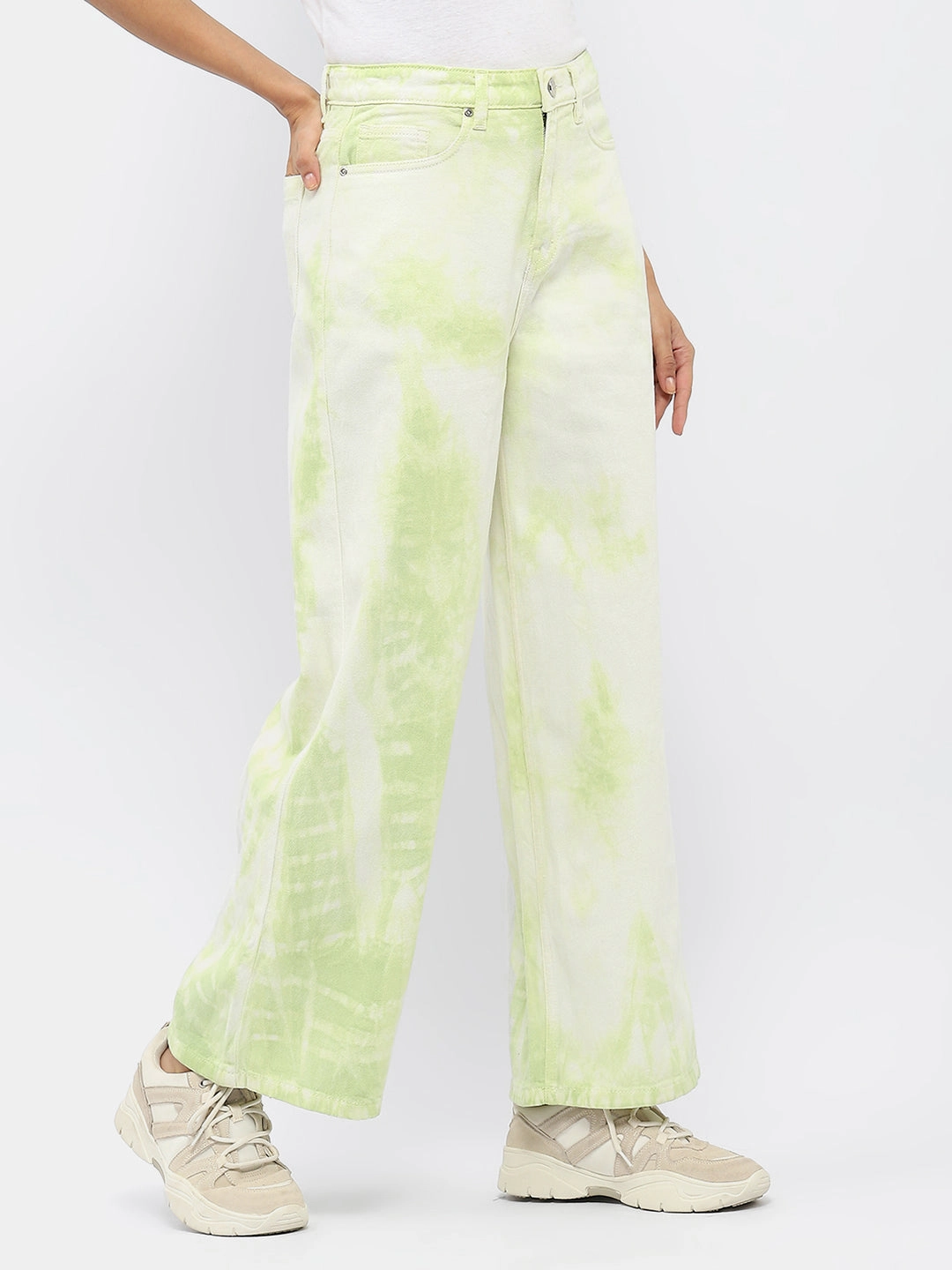 Madame Tie-Dye Green Wide Leg Jeans Sustainable Evening Stroll Casual