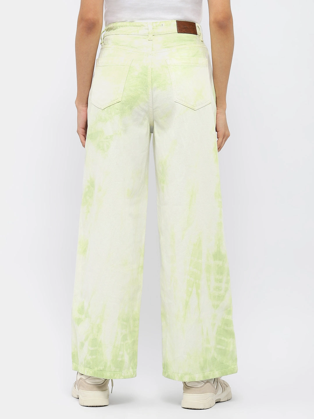 Chill Attire Flattering Waist Design Madame Tie-Dye Green Wide Leg Jeans