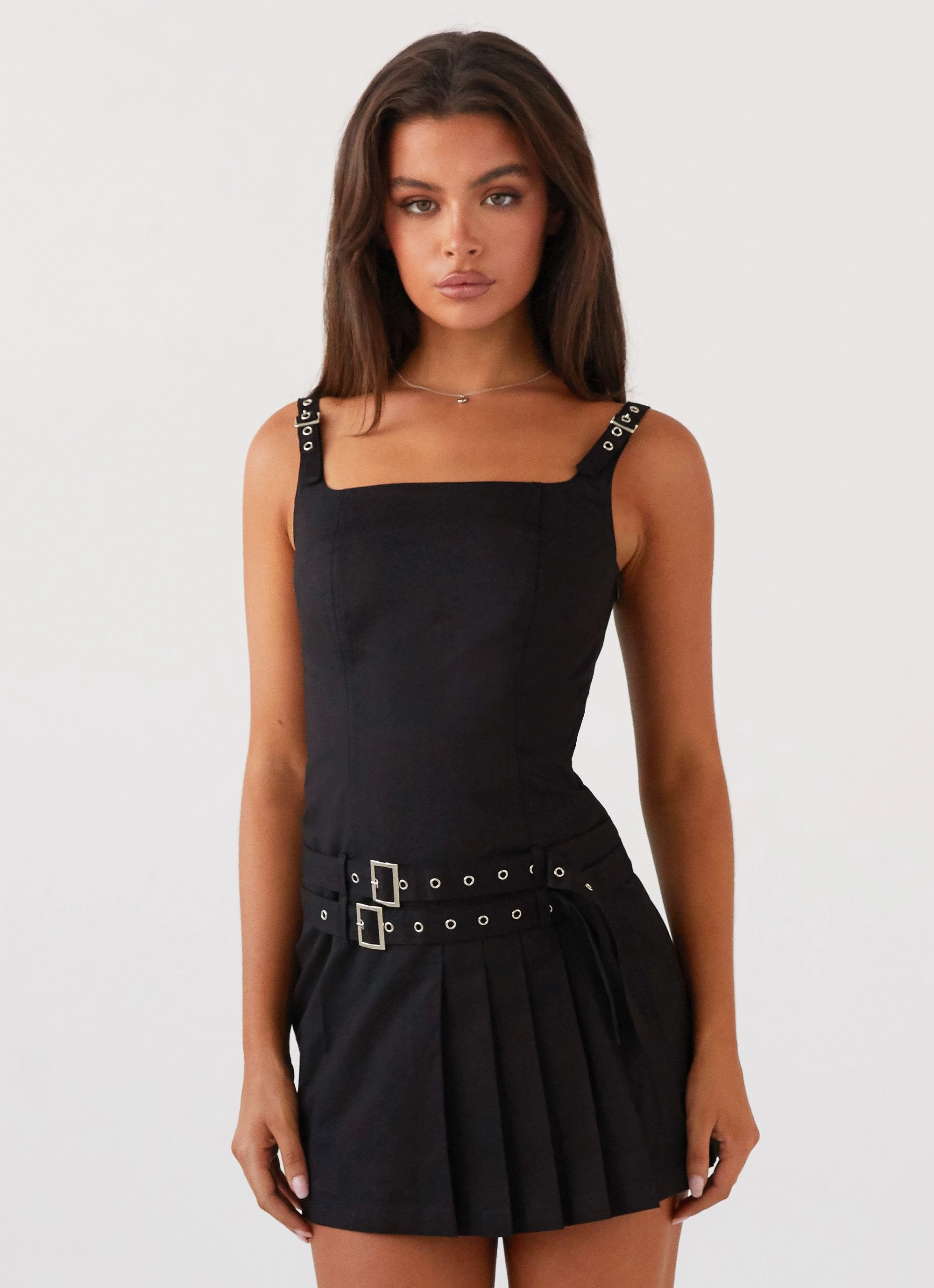 Lynette Buckle Mini Dress - Black Work Mood Classic Edge