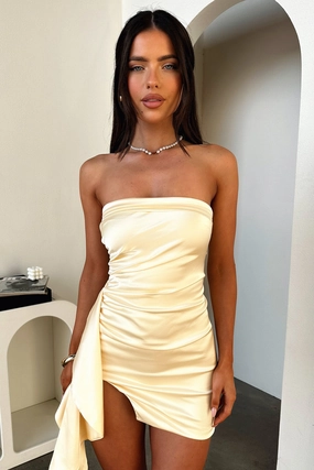 Work Appropriate Beverly Satin Strapless Mini Dress - Yellow