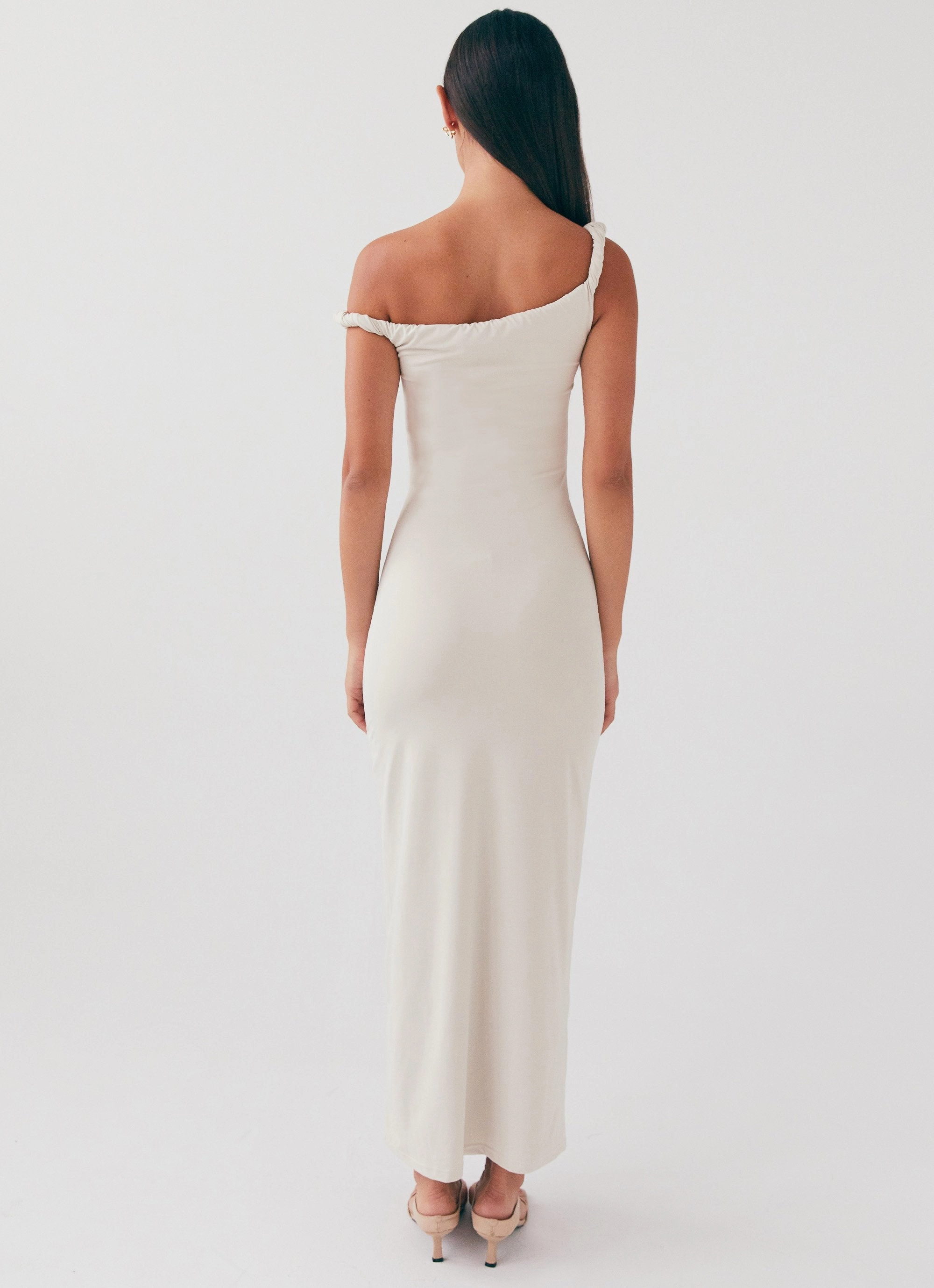 DeepPocketStyle Arabella Twist Shoulder Maxi Dress - Beige